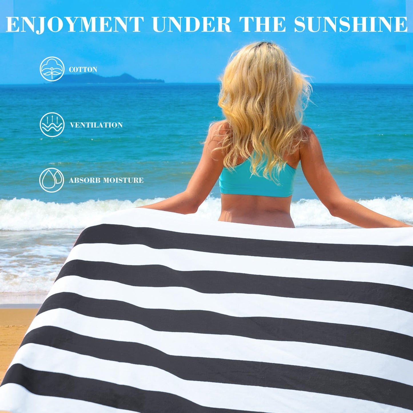 Exclusivo Mezcla 4 Pack Cotton Oversized 35x70 Inches Soft Cabana Stripe Thick Beach Towel, Super Absorbent Travel Bath Pool Towel (Charcoal Grey)