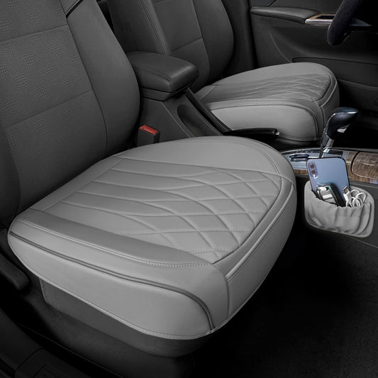 BEITK 2 Pack Leather Front Car Seat Cover Bottom Car Seat, Universal Anti-Slip Driver Car Seat Protectors with Storage Pocket, Waterproof Bottom Auto Seat Cushion Pad Mat for Most Vehicles(Gray)