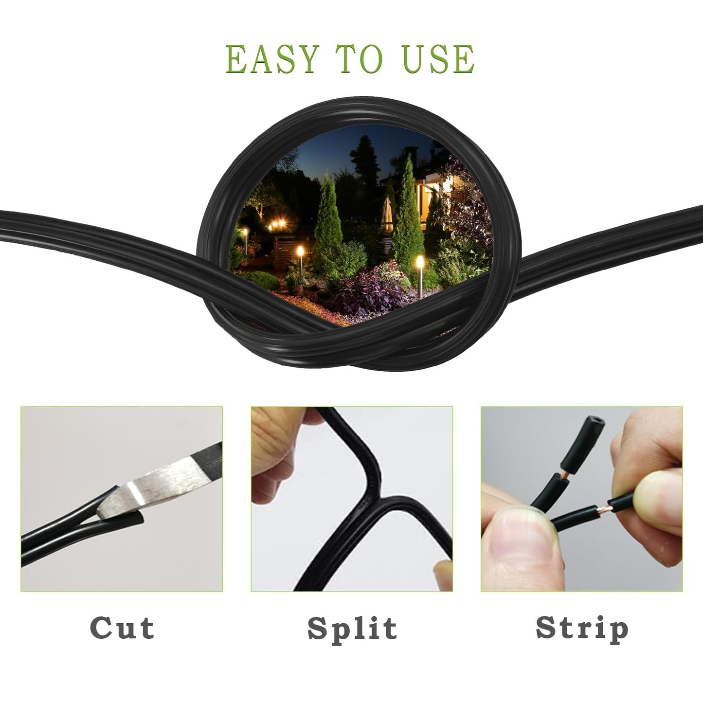 Cableague 12/2 Low Voltage Landscape Lighting Wire 100ft 12AWG*2C Waterproof Conductor Outdoor Direct Burial 100 feet Black
