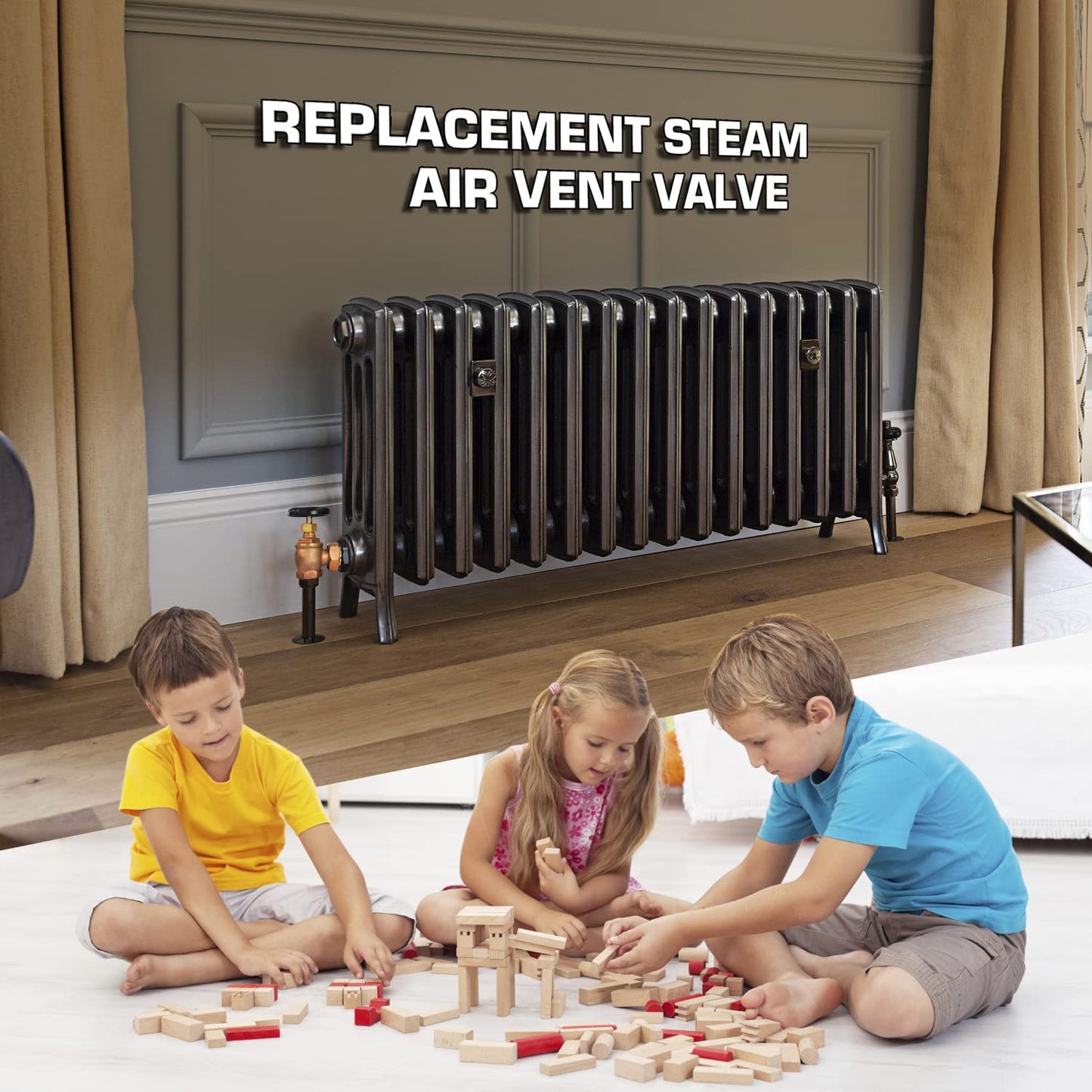Midline Valve 6I564-5 Steam Radiator Valve; Air Vent Temperature Control; 3/4 in. FIP x Male Union; Brass (5 Pack), 0.75 Inch