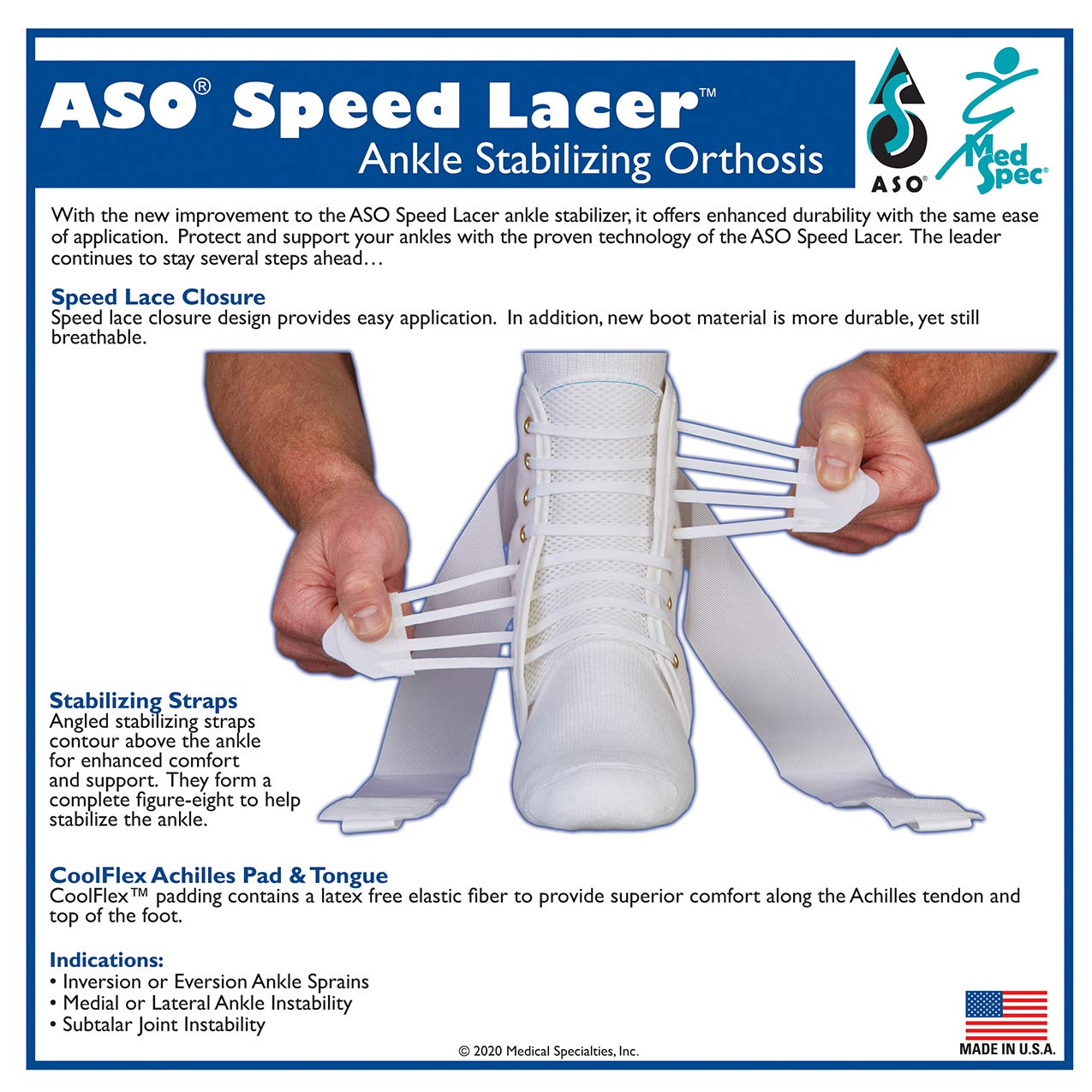 ASO Speed Lacer Ankle Stabilizer, White, Medium