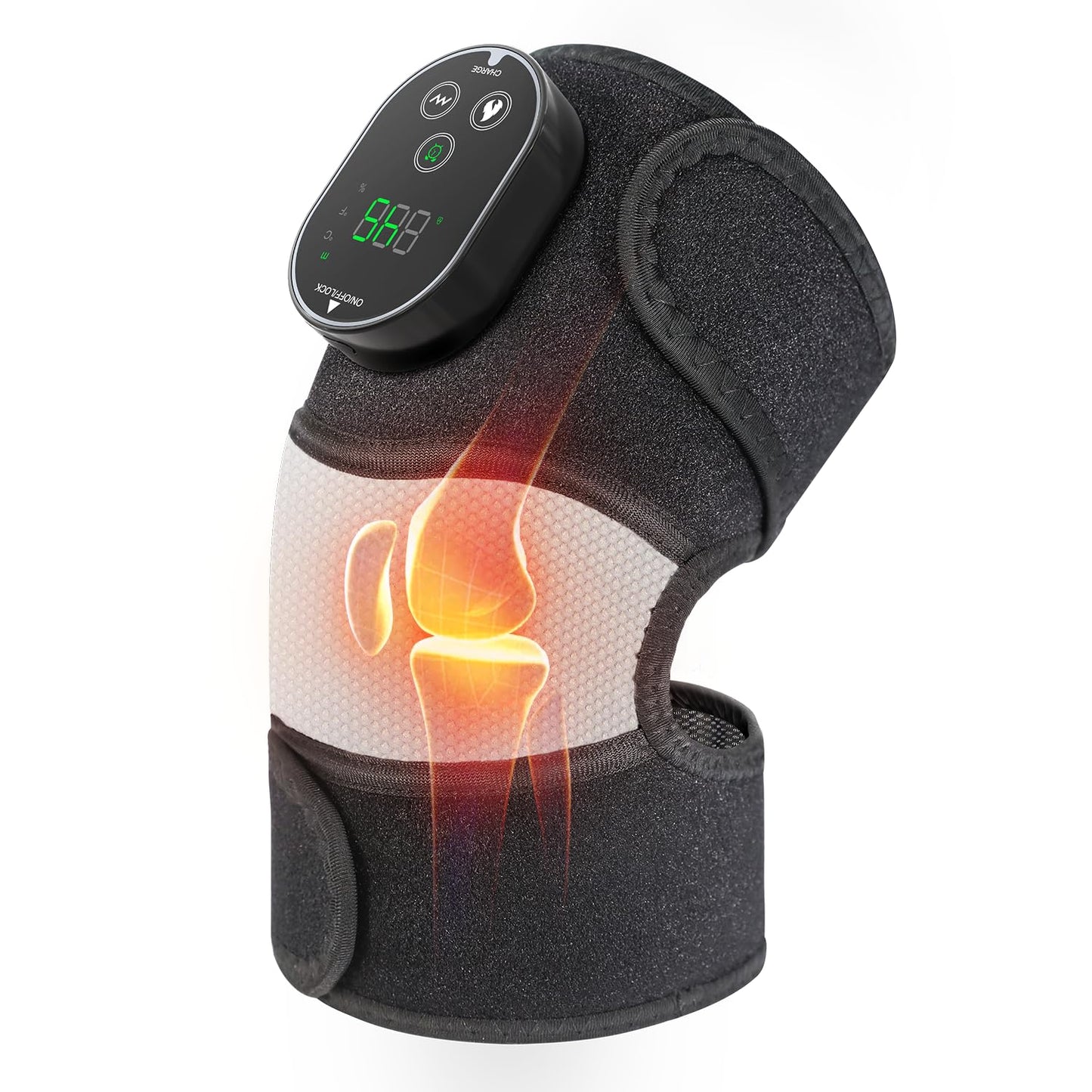 YUANBO Cordless Heated Knee Massager 3-in-1 Electric Knee Massager with Heat for Knee Heating Pad Elbow Shoulder Pain Relief Wrap with 3 Vibration & 6 Heating Modes