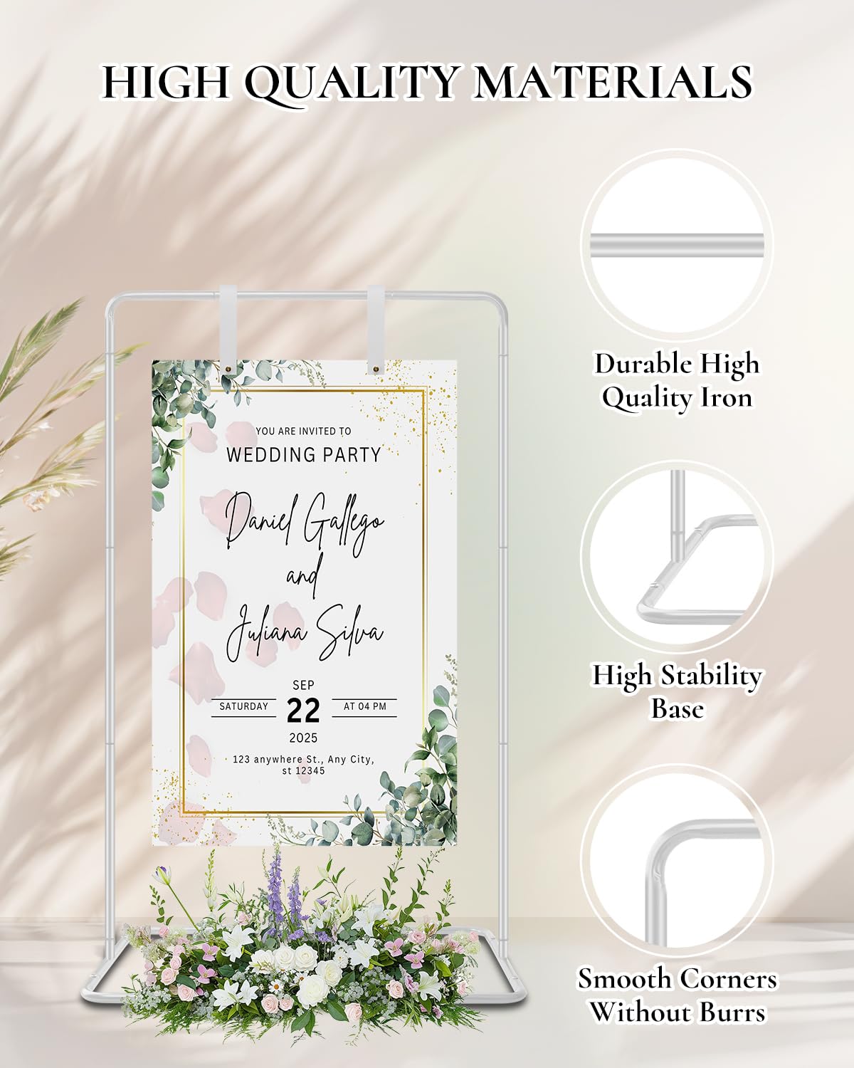 RARTOP Elegant White Wedding Easel Stand, Adjustable 30x20x68 in Welcome To Our Wedding Sign Display Stand with 39 Premium Templates&Leather Straps, Sturdy Display for Wedding, Birthday, Anniversary