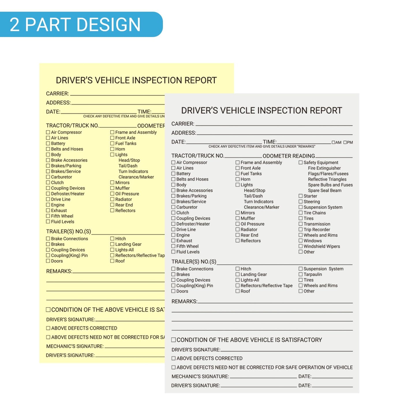 suituts 600 Sets Detailed Driver Daily Vehicle Inspection Report Book/Forms, 2 Part Carbonless, 5.5 x 8.5 Inch Daily Pre-Trip Checklist Log for Truck Drivers (50 Sets Each Book, 12 Books)