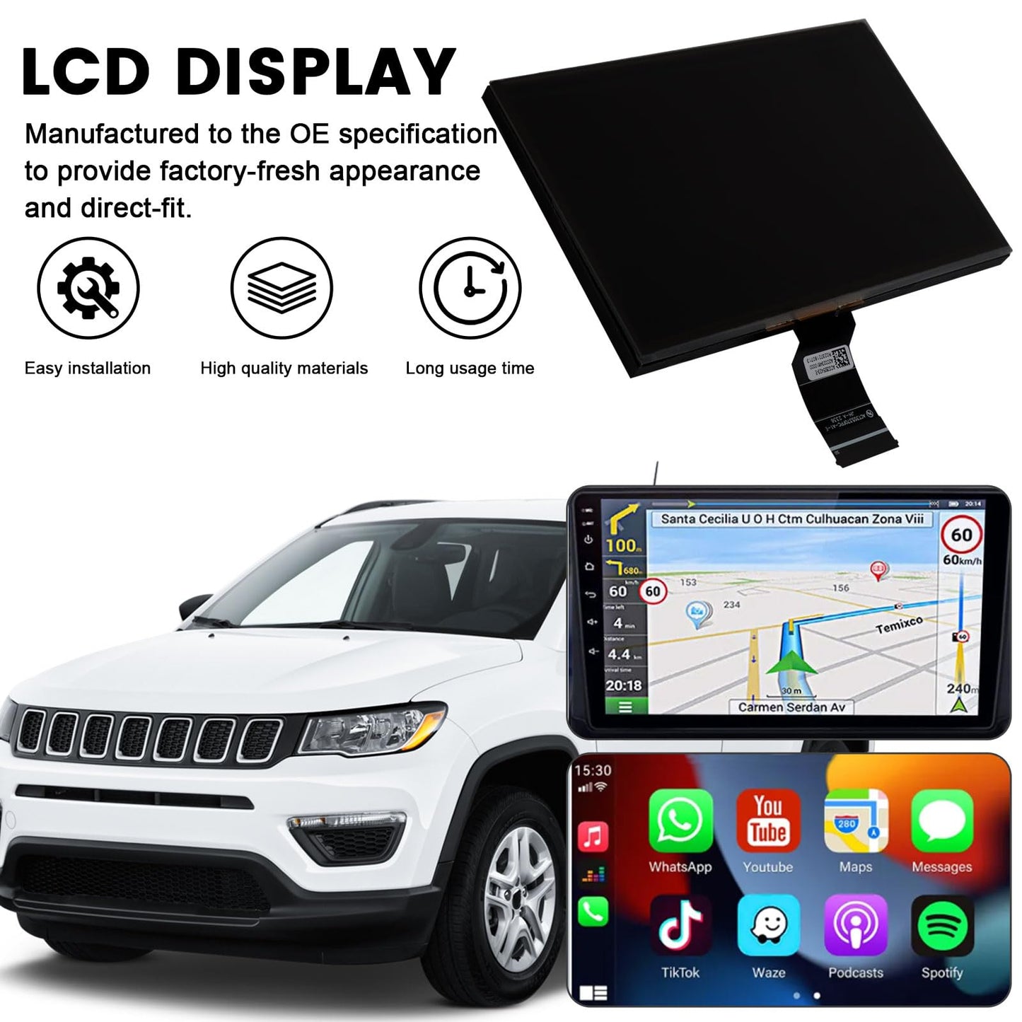 7" Uconnect Touch Screen Display Compatible with 2017 2018 2019 2020 Jeep Compass # TDO-WXGA0700K00057-V1 TDO-WXGA0700K00033-V2