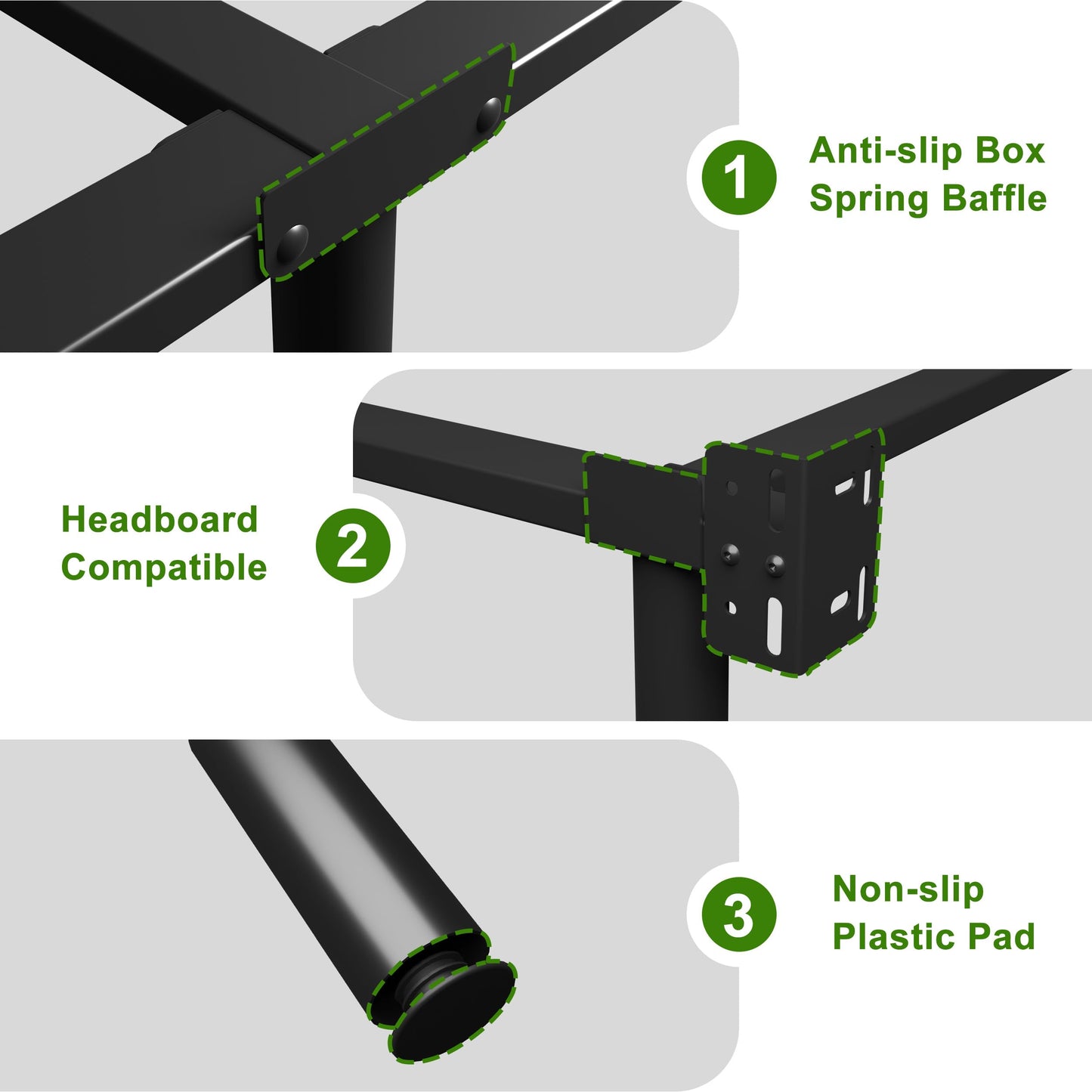 EMODA 7 Inch Queen Bed Frame for Box Spring and Mattress, 9 Legs Support Metal Bed Base, Tool-Free and Easy Assembly, Black