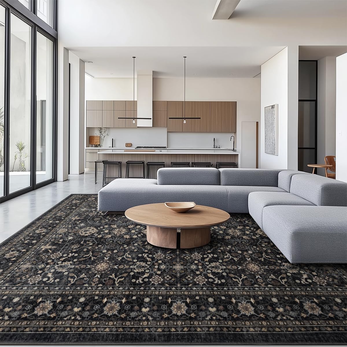 Area Rug Non Slip Machine Washable Ultra Soft Living Room/Bedroom/Kitchen/Outdoor/Classroom Black Grey, 9'×12'