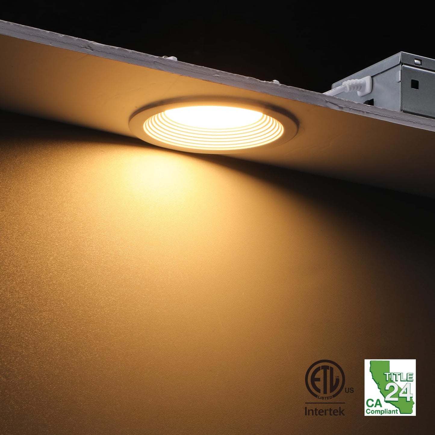 TORCHSTAR 8-Pack 5CCT 4 Inch Slim LED Recessed Lighting with J Box, Anti-Glare Baffle Trim, CRI90 Dimmable Aluminum Ceiling Downlight, Air Tight & IC Rated, 27003000350040005000K Selectable, ETL & ES