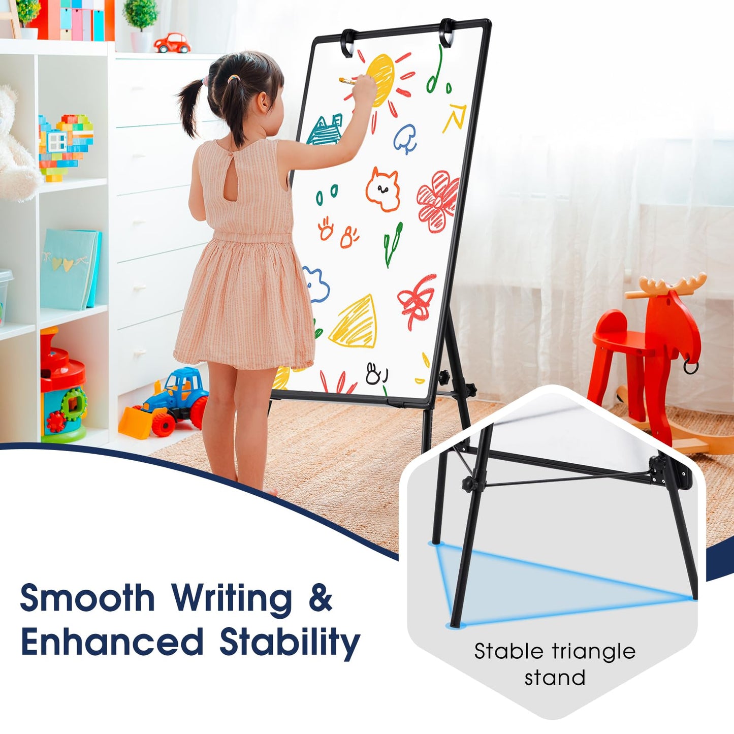 QUEENLINK Magnetic Whiteboard Easel, 36"x24" Height Adjustable Dry Erase Board with Stand, Large Aluminium Frame White Board for Teaching, Flipchart Standing Writing Board for Office，Home (Black)