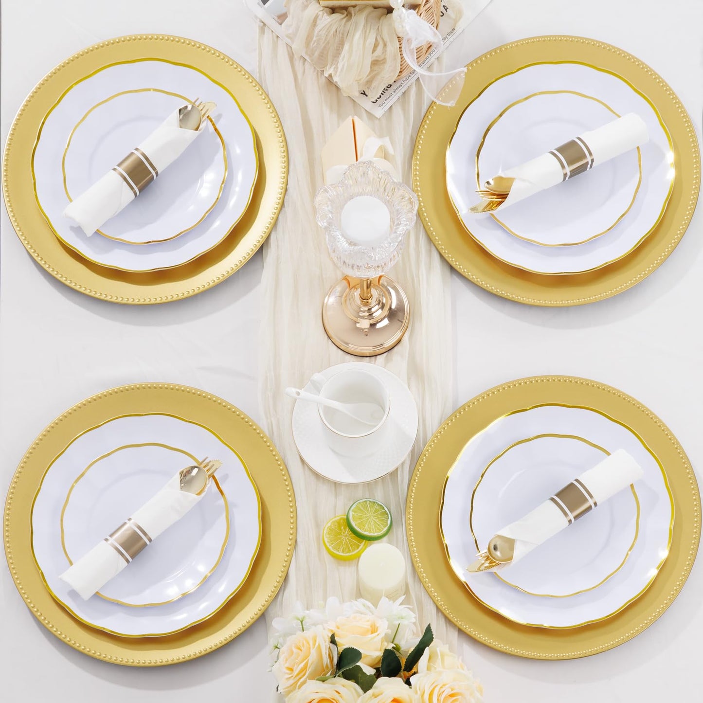 EI 120Pack Pre Rolled Gold Plastic Silverware,Wrapped Plastic Cutlery Set with Napkin,Disposable Silverware Set with Napkin, Gold Wrapped Silverware Perfect for Party/Birthday/Wedding