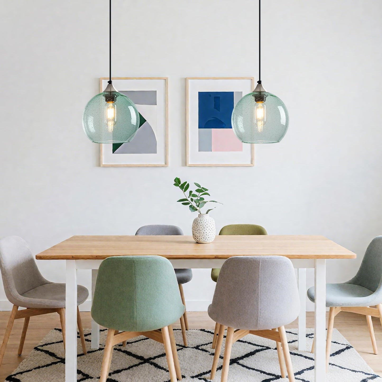LBSQJ Light Green Glass Pendant Lights Kitchen Island Lighting Globe Pendant Light Fixtures Modern Pendant Lighting for Bedroom Living Dining Room Light Fixture (7.87 in, 3 Pack)