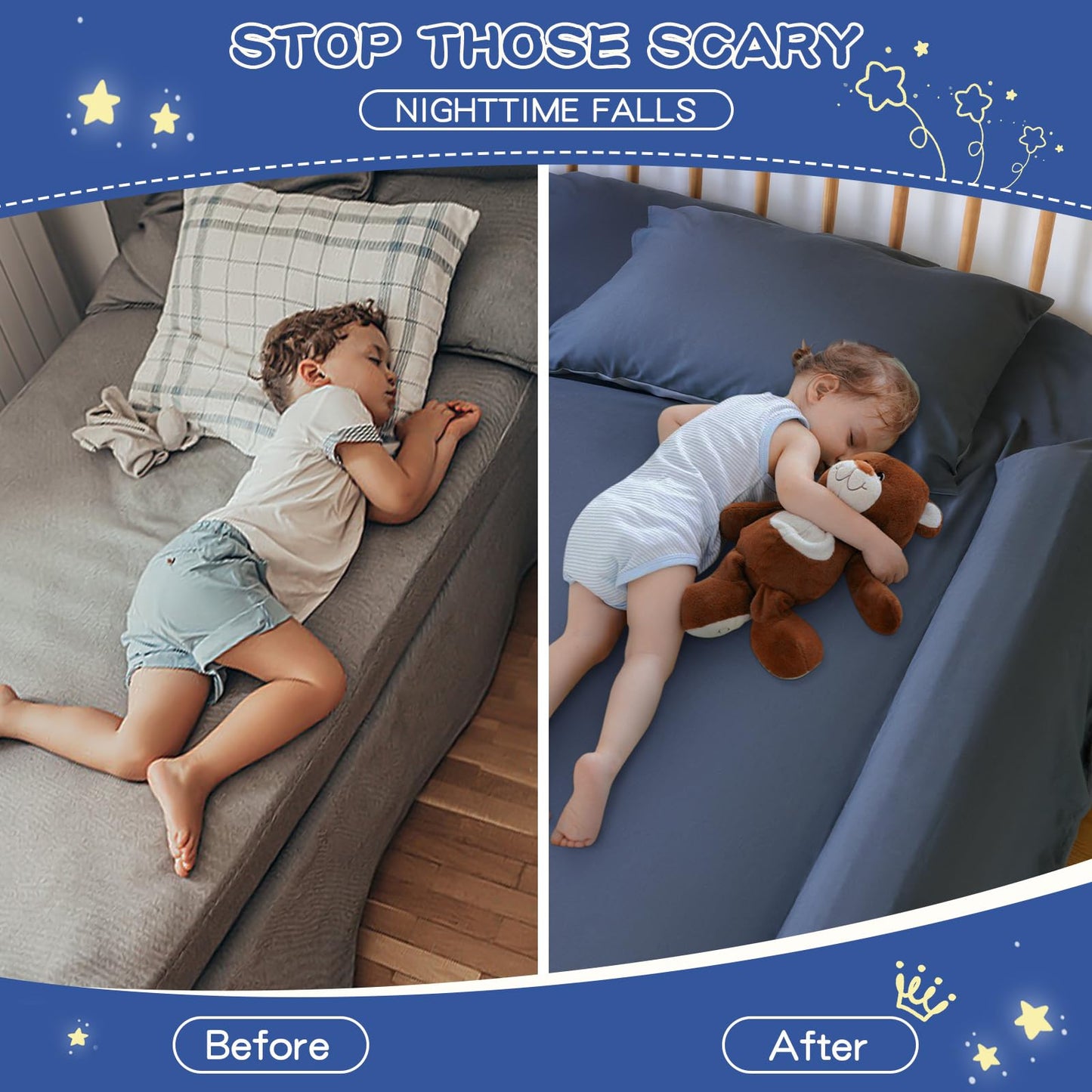 Aonvmdis Bed Bumpers for Toddlers Foam Bed Rail for Toddlers 2 Pack Bed Rails Bumper for Queen, King, Twin, Full-Size Bed with Non-Slip Machine Washable Cover
