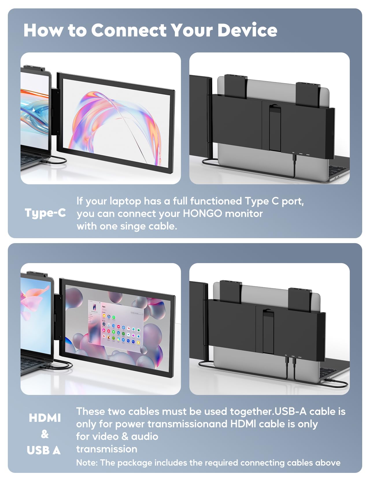 Laptop Screen Extender,14" FHD 1080P IPS Dual Screen,Attachment Screen Extended Extra Screen, Portable Monitor for Laptops 14-16" with USB-C/HDMI Port, Plug n Play for Windows/Mac/Android/Switch/PS5