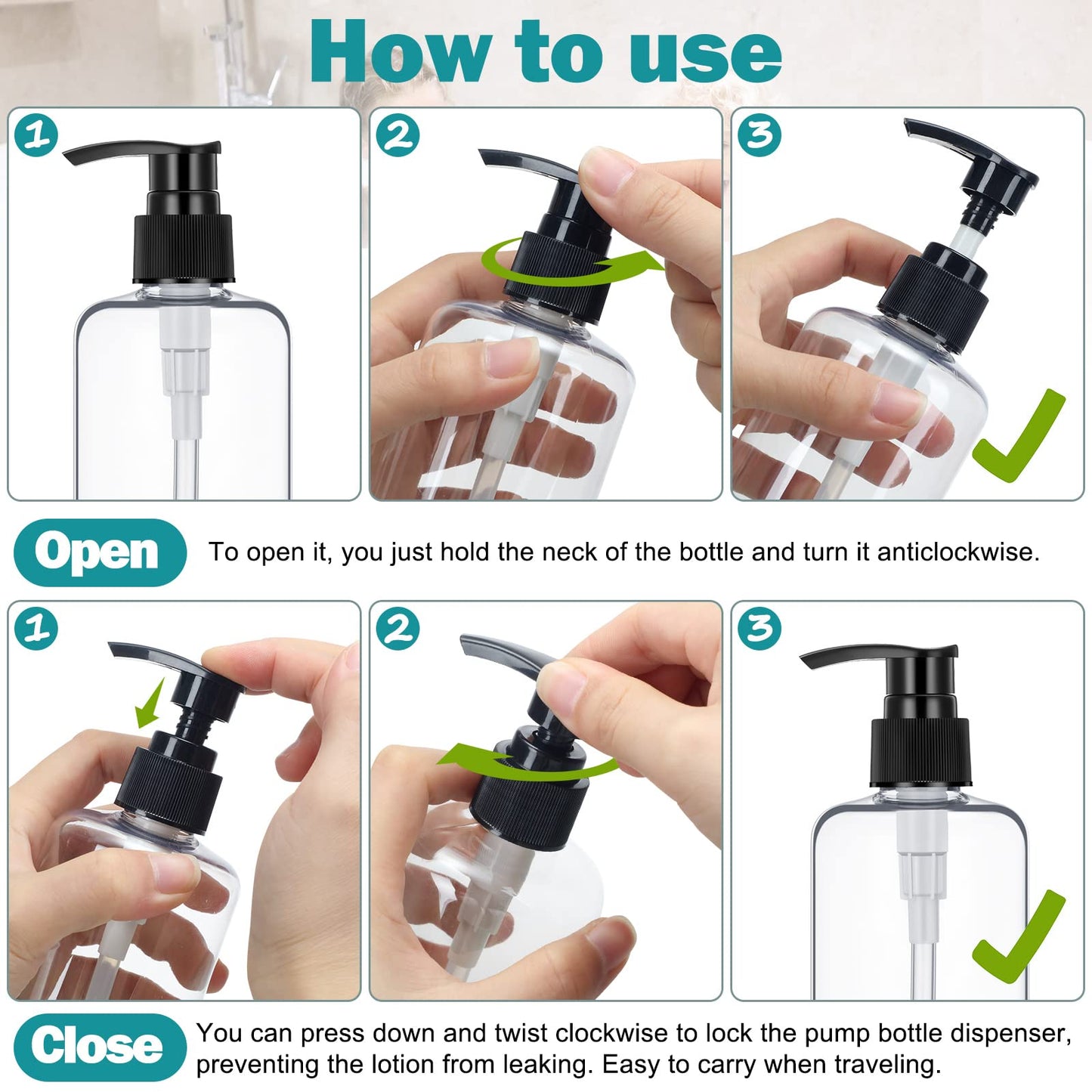 Eccliy 30 Pack 8 oz Clear Empty Lotion Bottles Plastic Pump Bottles Hand Dish Dispenser Round Containers Refillable Container Black White Pumping for Shampoo Conditioner Body Wash Cream Liquid Soap