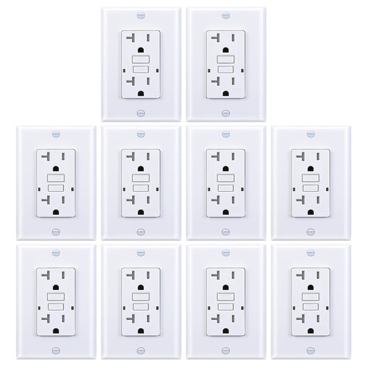 3GRACE 20 Amp GFCI Outlet, Tamper-Resistant GFI Receptacle with LED Indicator, Self-Test Ground Fault Circuit Interrupter, Decorator Wall Plates and Screws Included, UL Listed, White（10 Pack）