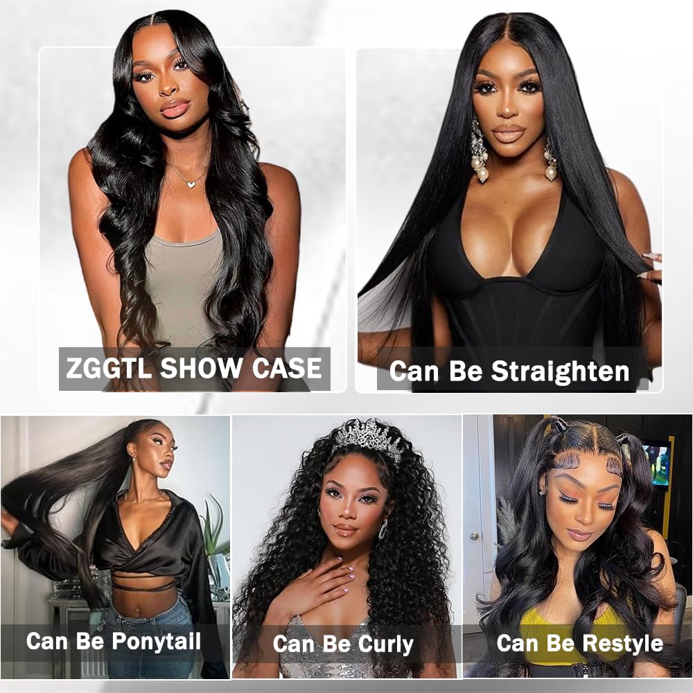 ZGGTL Body Wave Bundles Human Hair 18 20 22 24Inch 4 Bundles 12A Natural Black Bundles Human Hair 100% Brazilian Hair Bundles Quick Double Weft Weave Bundles Human Hair Extensions