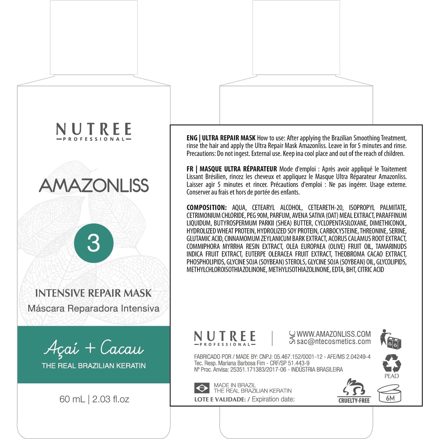 Amazonliss Keratin Hair Treatment Set 8.45 Fl Oz - Natural Ingredients ACAI, Smooths, Softens, Moisturizes, Adds Shine, Reduces Frizz. Ideal for Dry and Damaged Frizzy Hair.