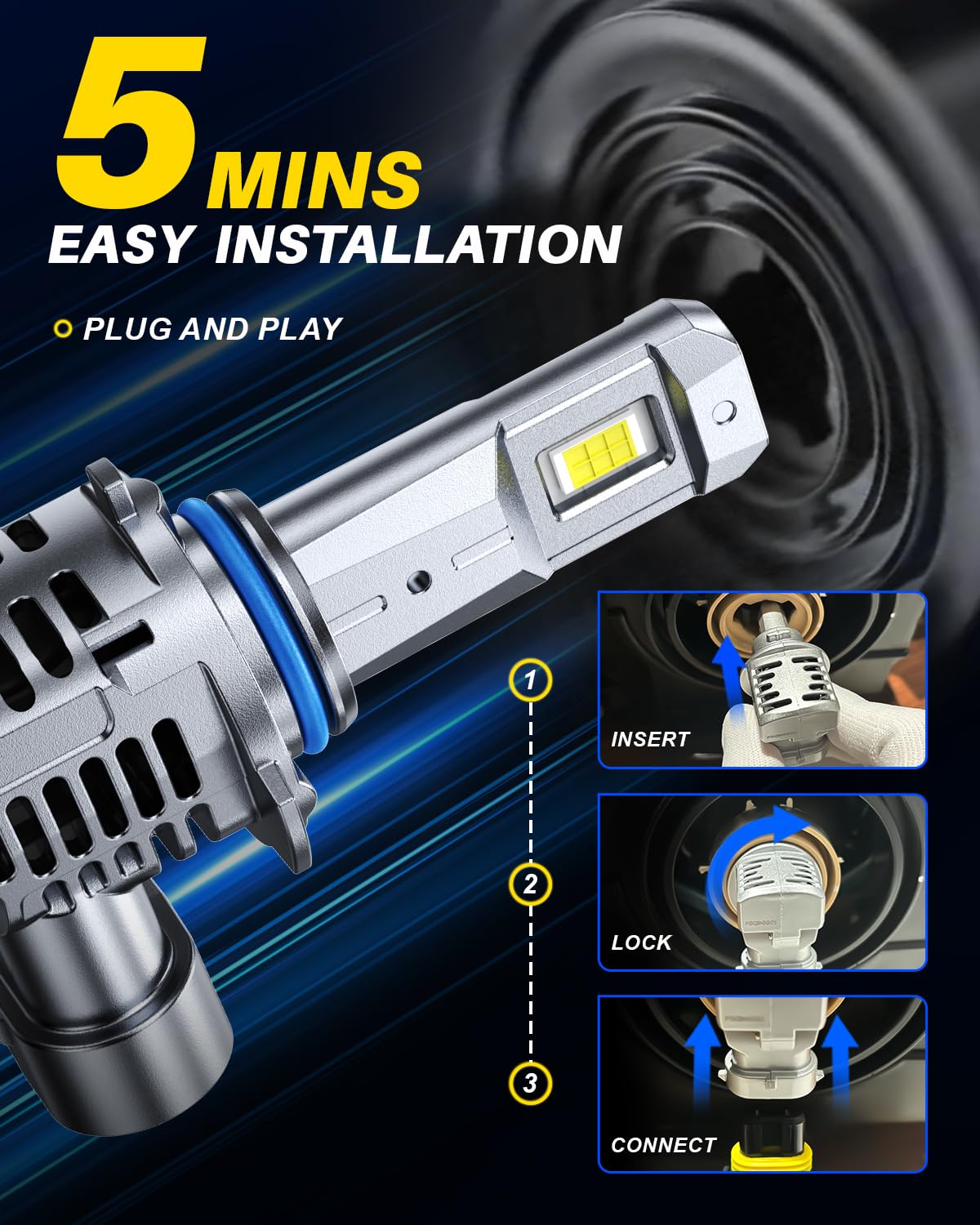 AUTOONE Upgraded 9005 9006 LED Bulbs Combo 6500K White, 100,000LM 12X Ultra Bright 9005/HB3 9006/HB4 LED Fog Light Bulbs Plug and Play, 99% CANBUS Compatibility, Pack of 4