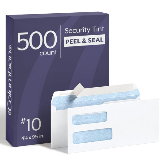 Columbian #10 Security Envelopes, 500 Pack, Double Window Self Seal Envelopes for Invoices, QuickBooks Checks and Business Mailings, 4-1/8 x 9-1/2 Inches, Durable 24 lb White Paper