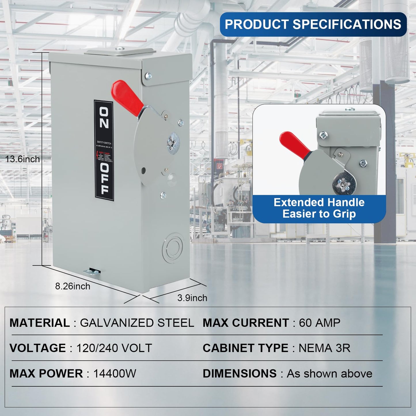 3P 60Amp 240V 3 Wire Heavy Duty Safety Switches，Ac Disconnect Switches Box，Quick Disconnect Safety Switch