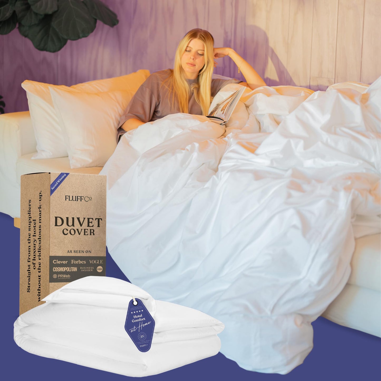Fluffco Queen Size Luxury Duvet Cover - Hotel Collection Bedding Duvet Covers - Made from 100% Cotton - Zipper Enclosed Quilt Cover with Cooling Effect - Machine Washable White Bedspread - 91" x 91"