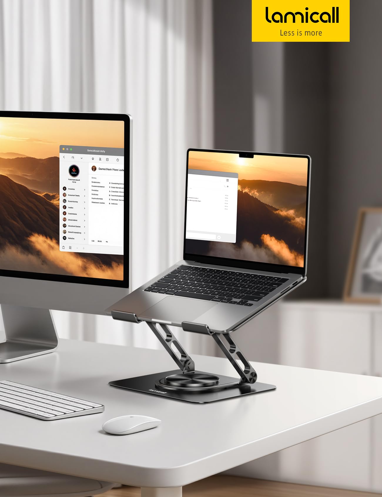 Lamicall Adjustable Laptop Stand for Desk - 360 Rotating Base Ergonomic Computer Stand, Aluminum Laptop Riser Foldable Protable for Office Home fits MacBook Neo Air Pro, Dell, HP (10-17.3'') - Black