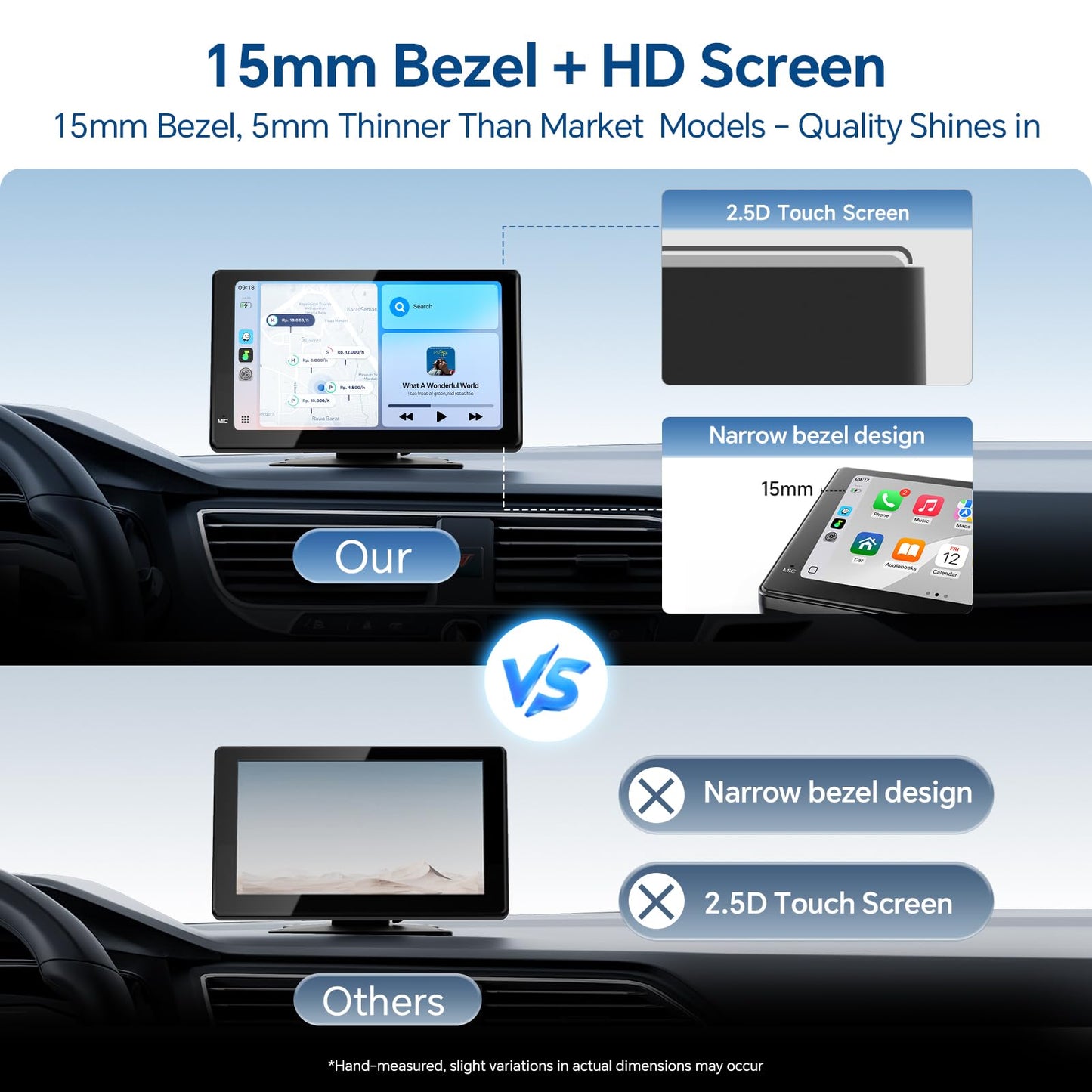 Haudio Portable Wireless Carplay Car Stereo, 7" HD Touchscreen for Car with Apple CarPlay & Android Auto with Backup Camera, GPS, Bluetooth, Voice Control, Mirror Link, FM, AUX, Universal Fit
