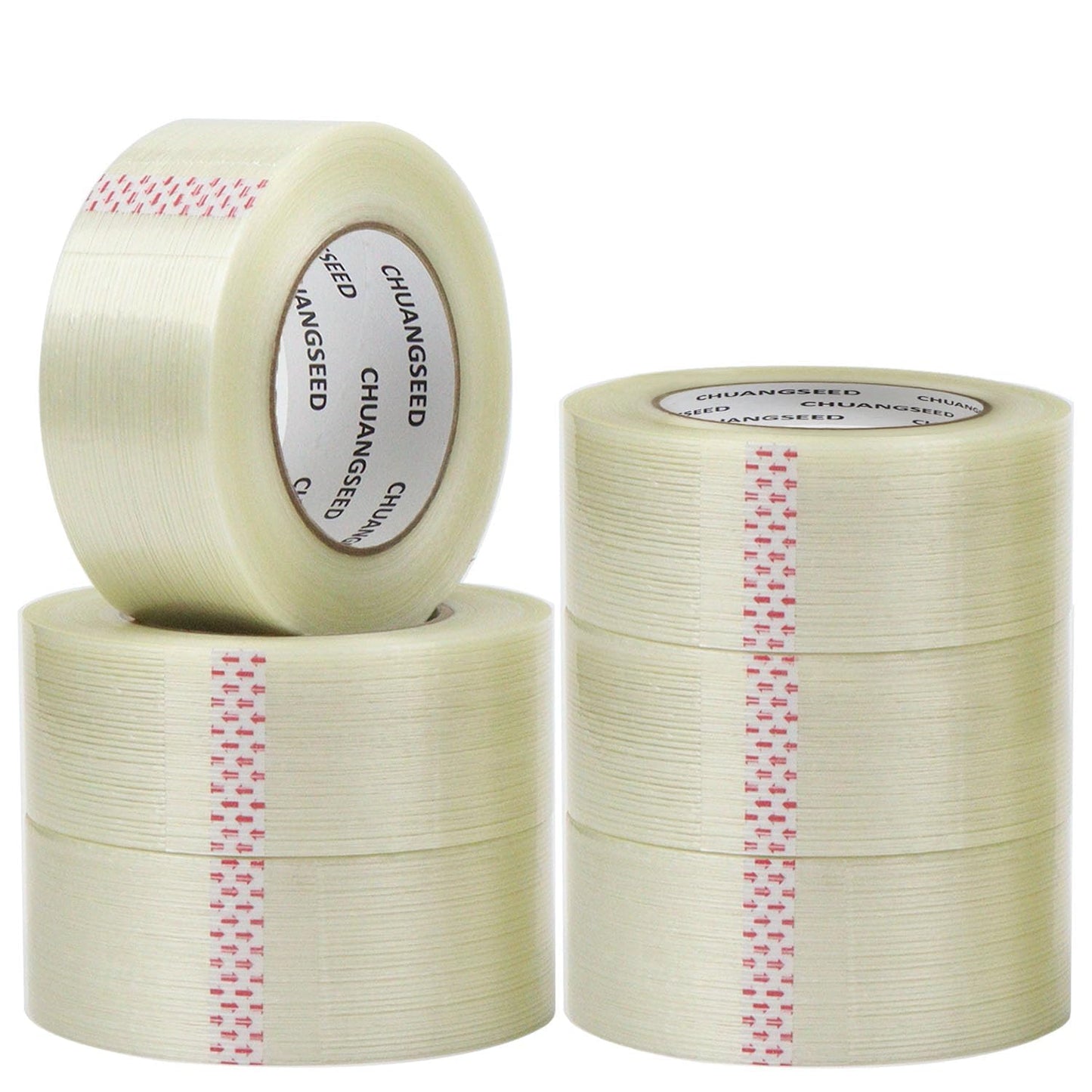 CHUANGSEED 6-Pack Mono Filament Strapping Tape 6.2mil x 2Inch x 60yds Commodity Grade Heavy Duty Transparent Reinforced Fiberglass Tape