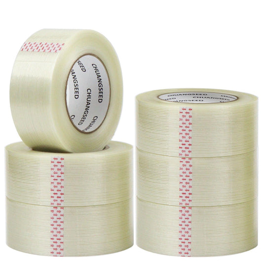 CHUANGSEED 6-Pack Mono Filament Strapping Tape 6.2mil x 2Inch x 60yds Commodity Grade Heavy Duty Transparent Reinforced Fiberglass Tape