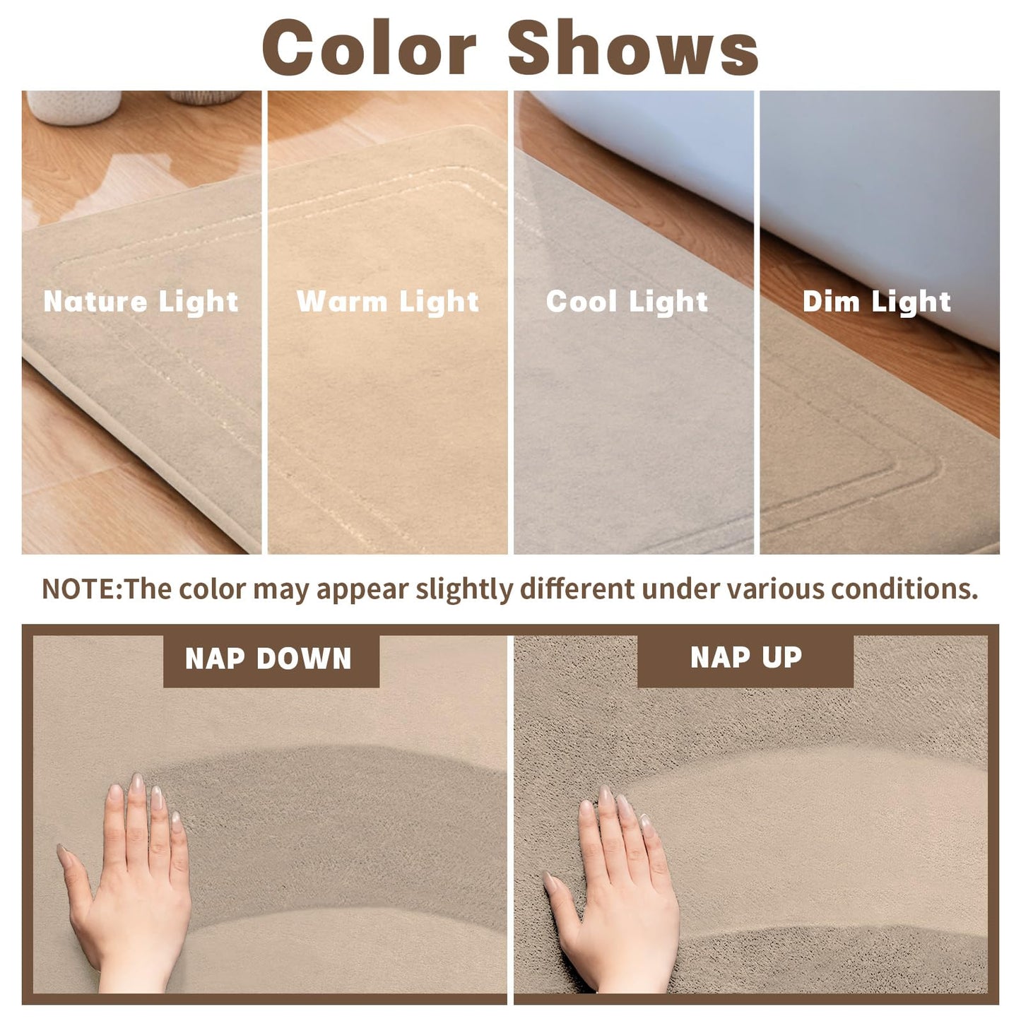 YIHOUSE Memory Foam Bath Mat Set, Bathroom Rugs Sets 3 Pieces, Non Slip Bath Mats for Bathroom, Super Soft and Water Absorbent Bath Rug Set, Machine Washable U Shape Toilet Rug,Beige