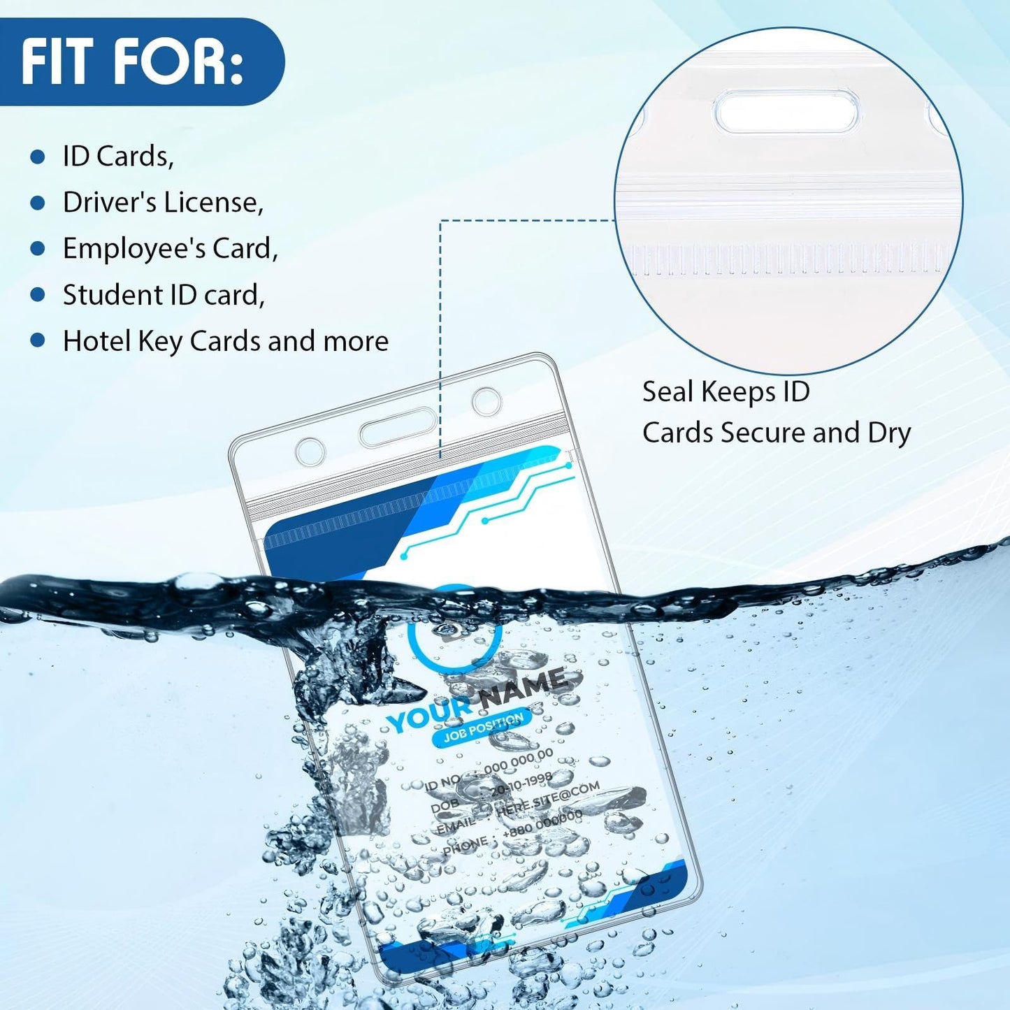 Marspark 500 Pieces Name ID Badge Holders Vertical Clear Plastic Name Tag Badge ID Card Holdes for Lanyard with Waterproof Resealable Zip Transparent PVC Sleeve Cover for Nurse Office School Business