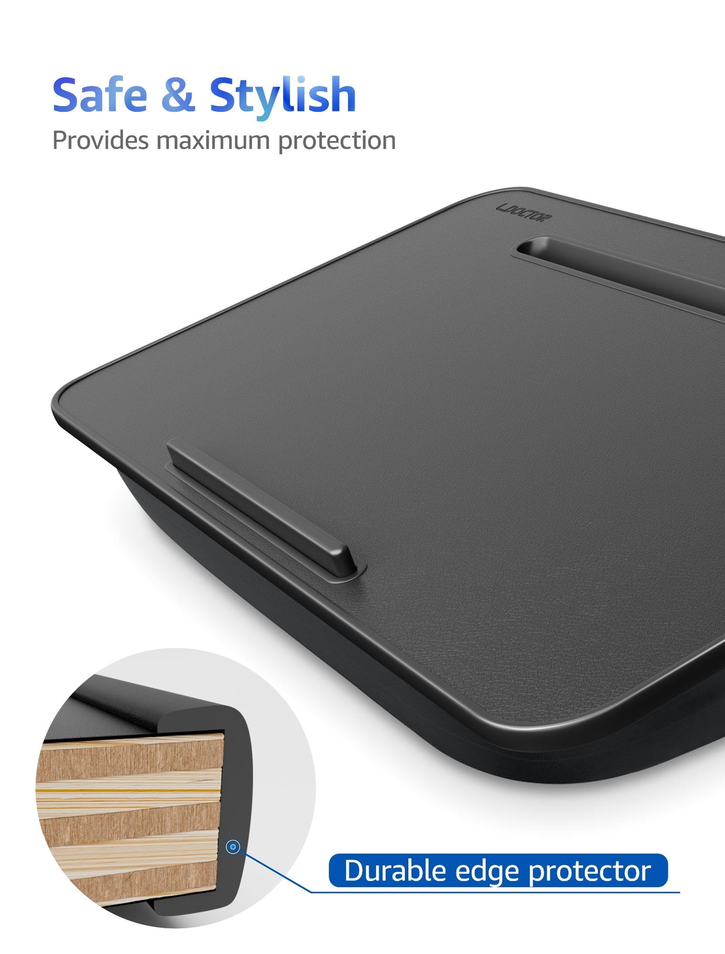 Lap Desk - Portable Laptop Stand & Stand, Fits Up to 17.3 in, Washable Cushion, Built-in Phone Holder & Mouse Pad - Gaming, Eating, Writing, Working on Bed, Couch,Floor - L.DOCTOR(Large, Black)