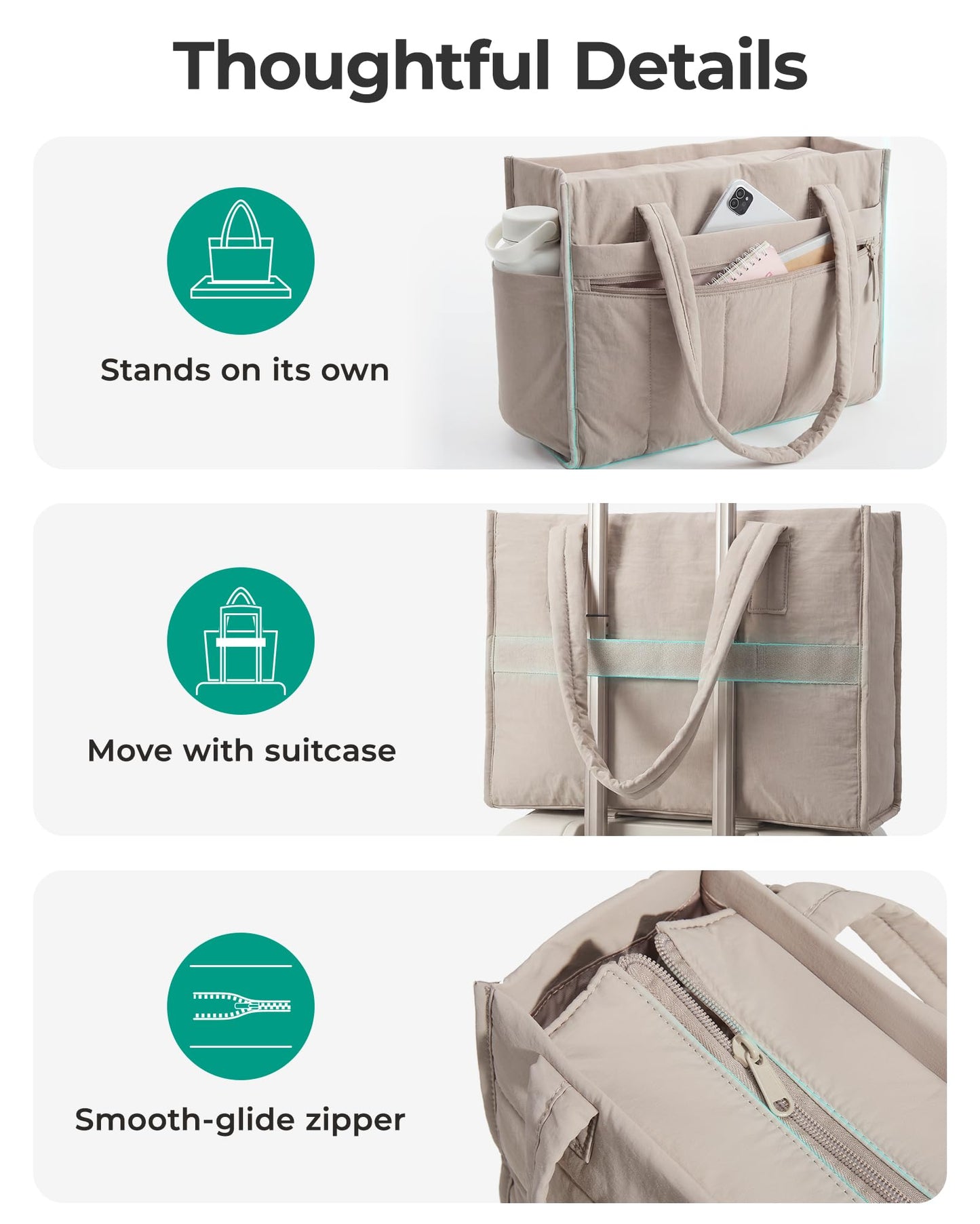 BAGSMART Tote Bag for Women Puffer 15.6 Inch Laptop Work Bag Large Purse Shoulder Handbag Crush Bow Tote with Insulated Lunch Bag for Travel Office Gym, Dark Brown
