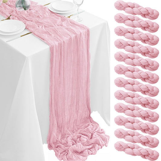 12Pack Pink Cheesecloth Table Runner 35 x 120 inch Cheese Cloth Table Runner 10FT Boho Table Runners Rustic Gauze Table Runners for Party Wedding Birthday Dining Bridal Shower Baby Shower Decor