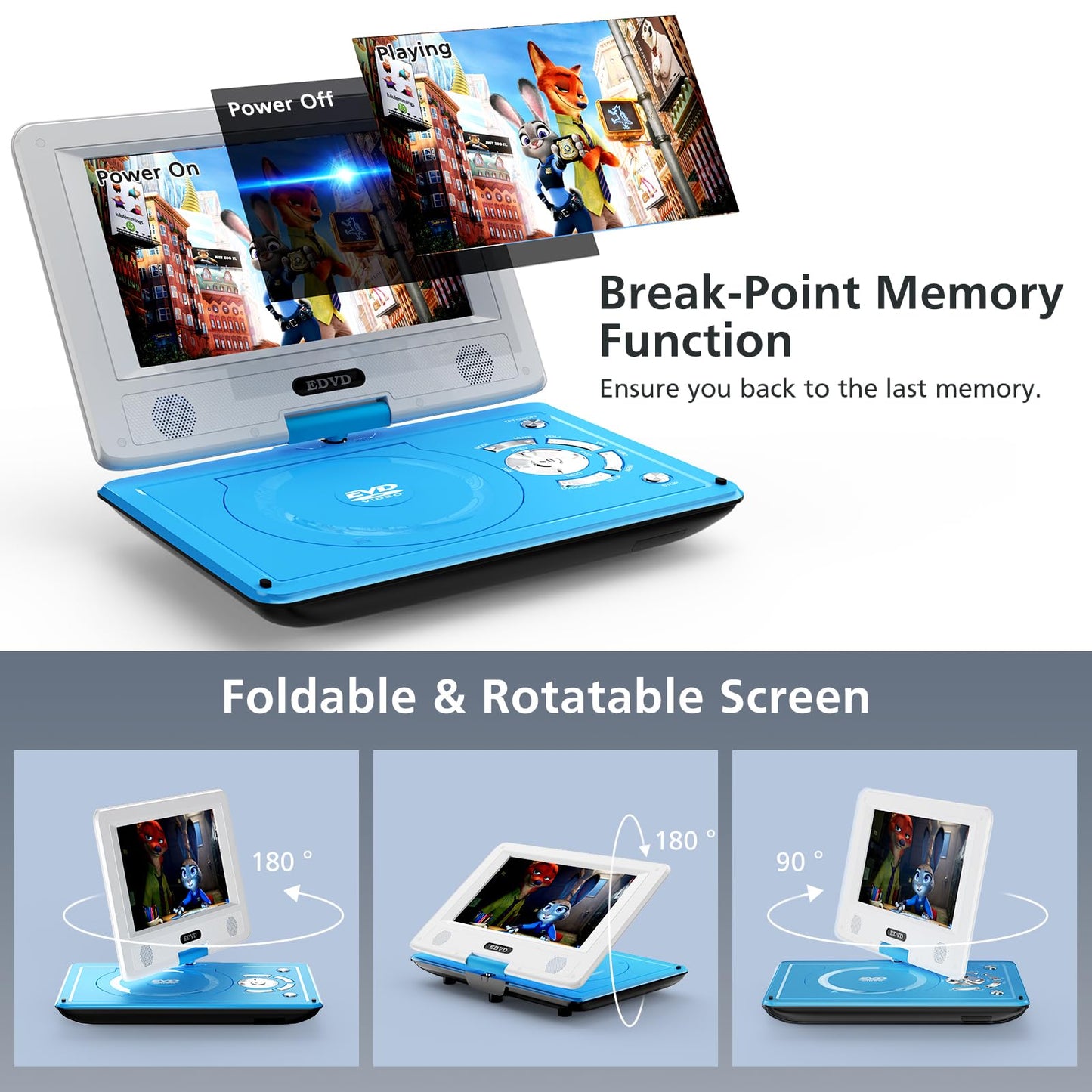 11.5" Portable DVD Player for Kids and Car, 9.5" Swivel HD Screen with 4-6 Hours Built-in Battery, Support Sync Screen to TV, Support SD Card/USB/Multiple Disc Formats (Blue)