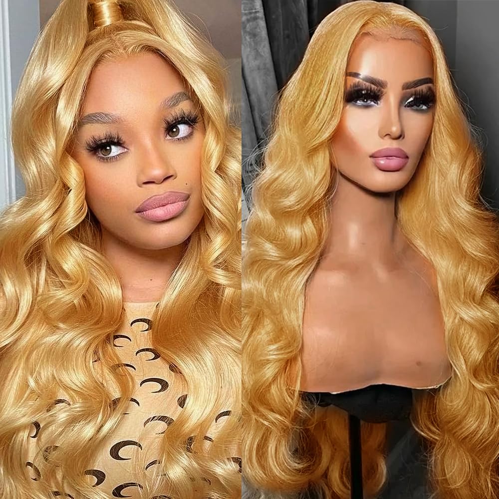 SOSATISFY Body Wave Honey Blonde Wig Human Hair 13x4 Honey Blonde HD Lace Front Wig Human Hair 200% Density 27# Colored Human Hair Wigs Pre Plucked with Baby Hair (20 inch)