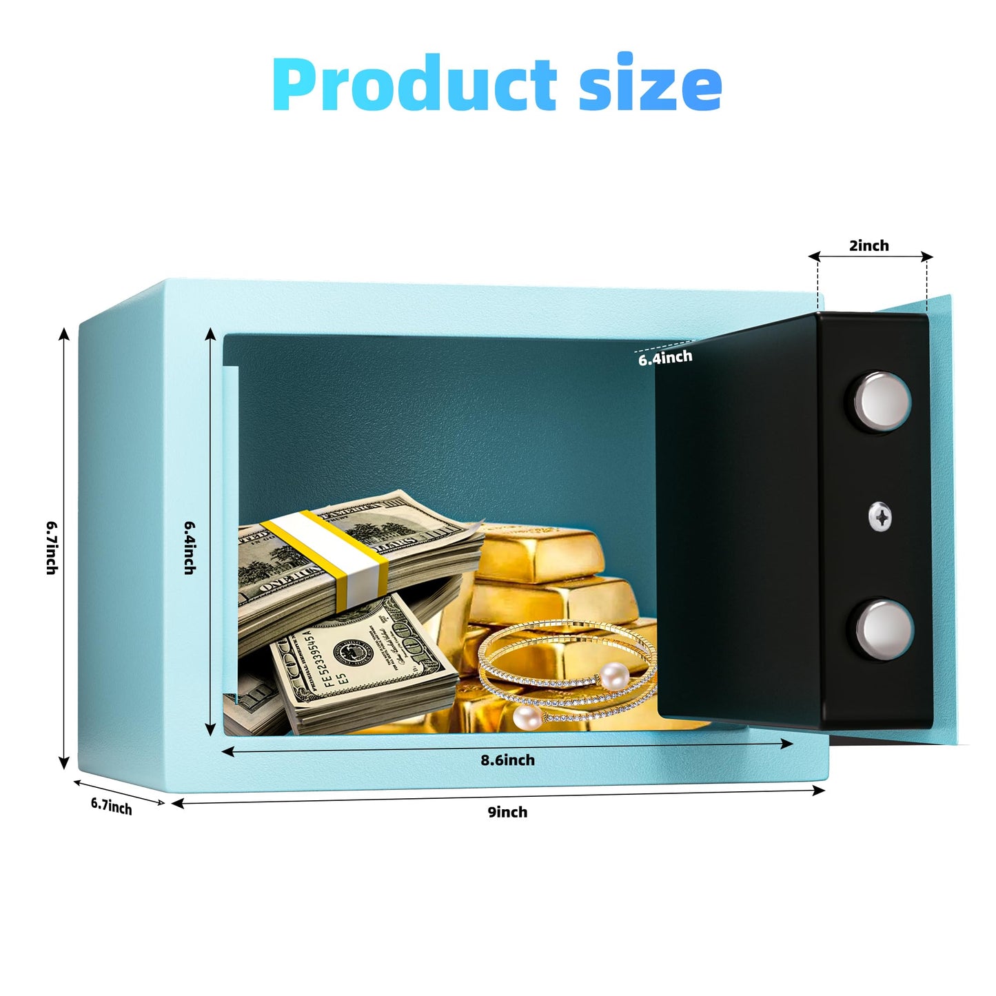 Digital Electronic Money Safe, Steel Security Lock Box with Keypad, Office Hotel Business Jewelry Gun Cash Safe, 0.23 Cubic Feet, 9.06" W x 6.69" D x 6.69" H（blue）