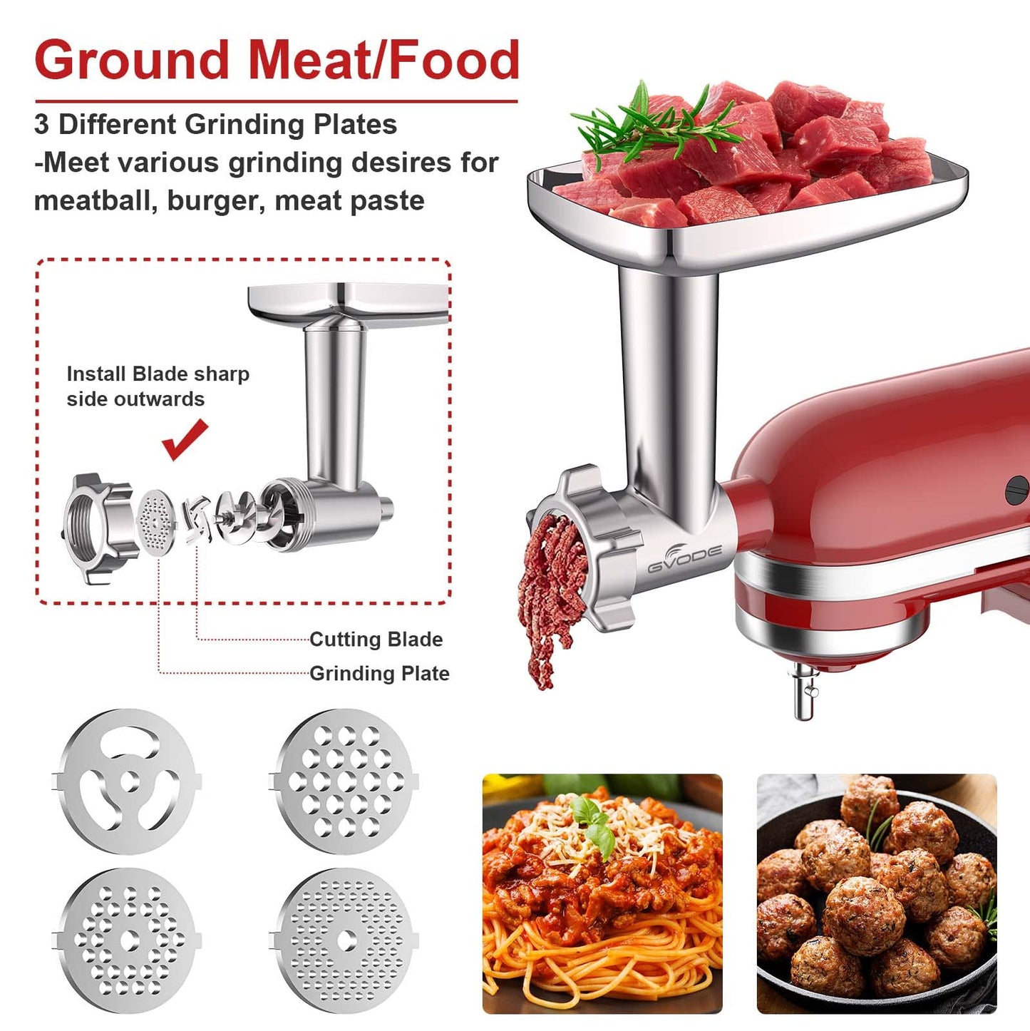 Metal Meat Grinder Attachment for KitchenAid Stand Mixer, Meat Grinder for Kitchen Aid Includes 4 Grinding Plates, 3 Sausage Stuffer Tubes, 2 Grinding Blades, Food Grinder Attachment for KitchenAid