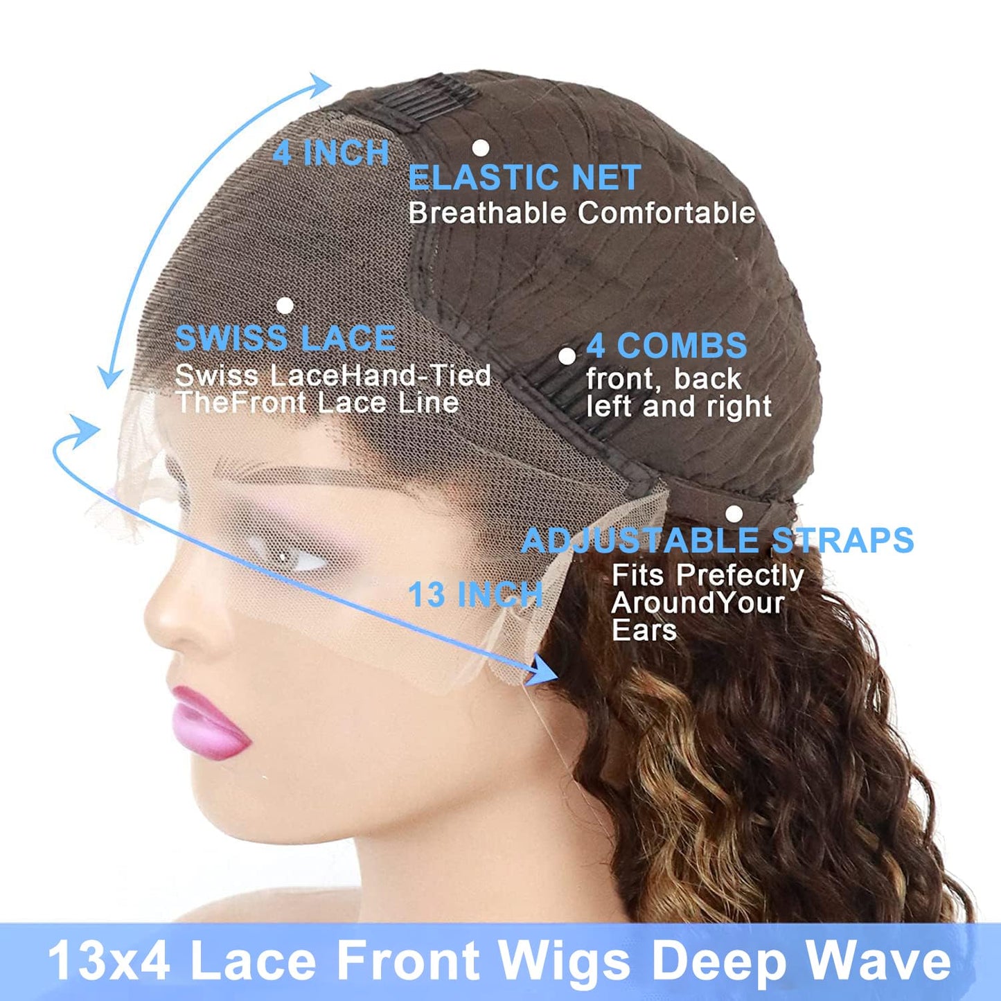 4/27 Ombre Deep wave Lace Front Wigs Human Hair, 13x4 HD Lace Ombre Curly Wig Human Hair, 26 Inch Curly Highlighted Wig Human Hair Glueless Pre Plucked, Honey Blonde Deep Wave Wig Human Hair 180%