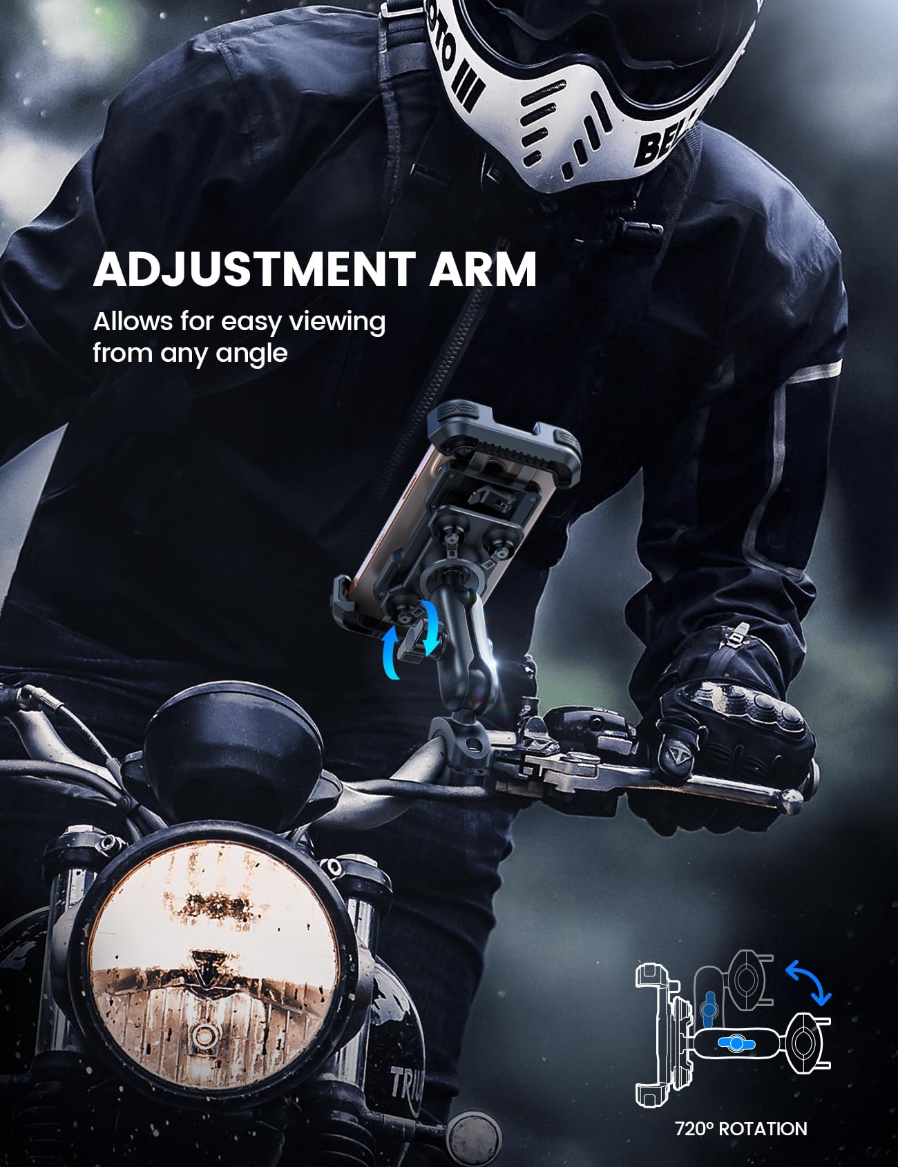 Lamicall Motorcycle Phone Mount Holder - [Dual Vibration Dampener] [720° Adjustment Arm] Motorcycle Cell Phone Holder, Bike Handlebar Phone Mount, for iPhone 16/15/ 14/13 Pro Max, 4.7-6.7" Phones
