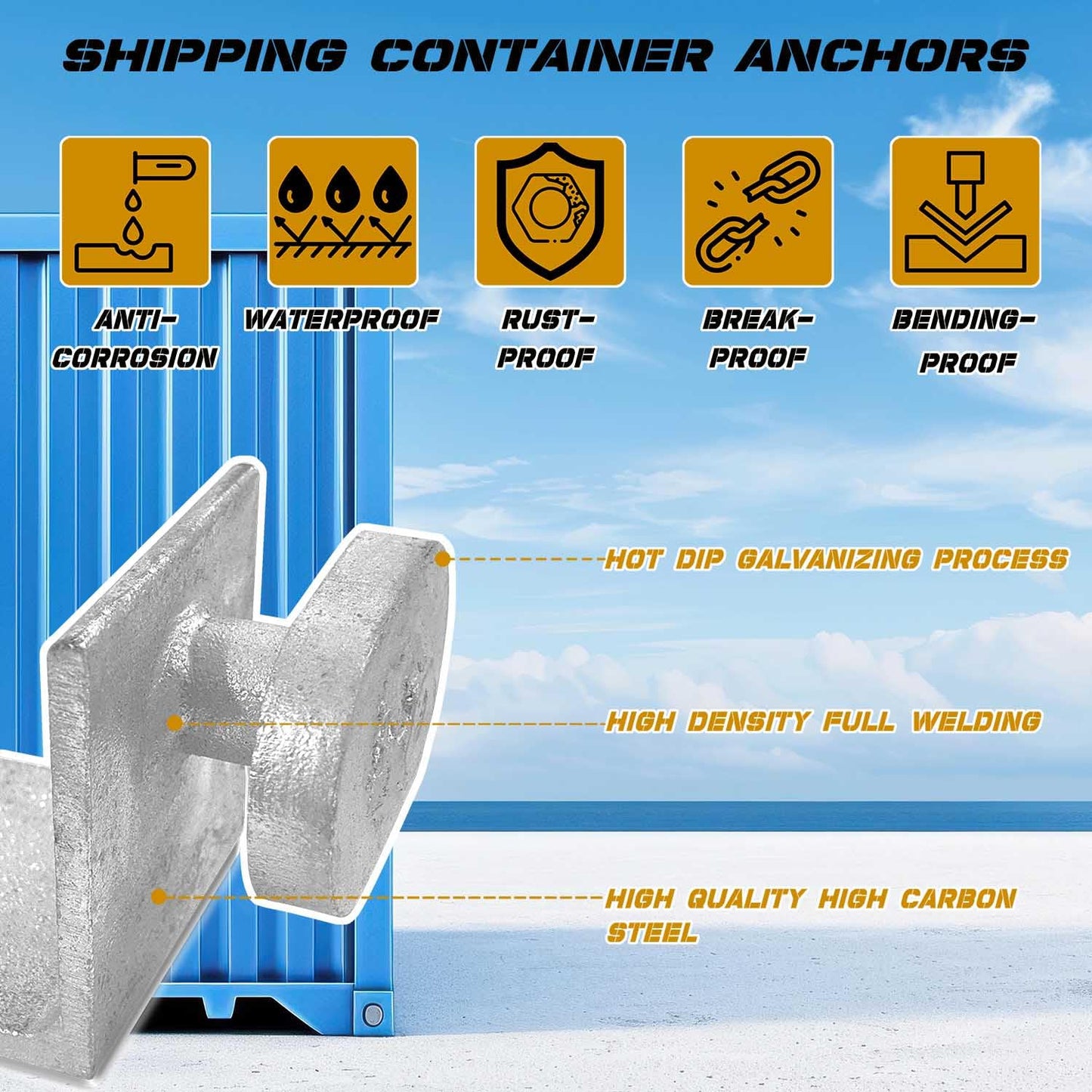 4 Pack Shipping Container Anchors Hot Dipped Galvanized Steel Shipping Containers Side Twist Lock Shipping Container Tie Downs for Anchoring to Rock Floor or Cement