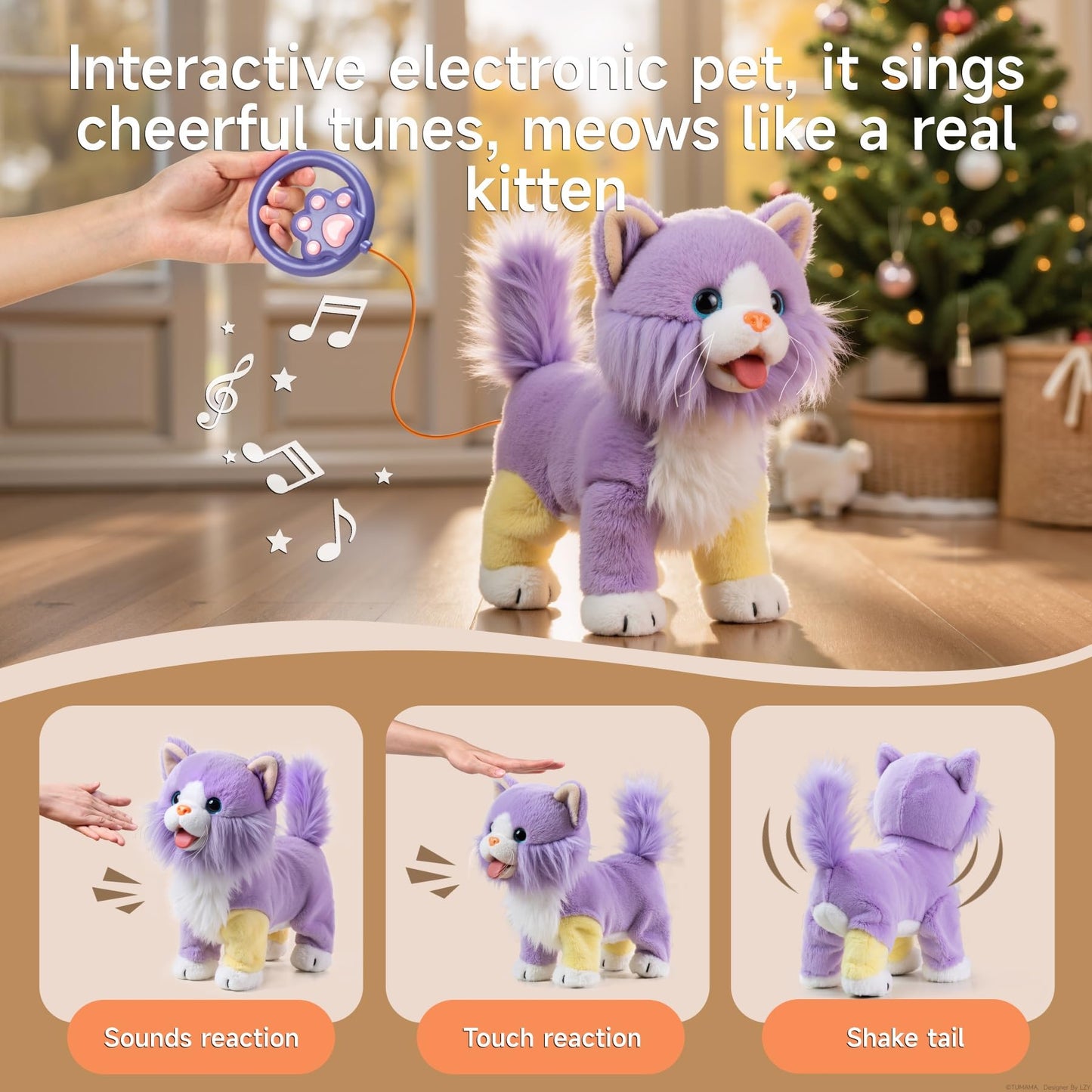 OR OR TU Walking Toy Cat with Remote Control Leash, Plush Cat Electronic Interactive Toys for Girls Singing, Shake Tail, Licking, Meows Realistic Stuffed Animal Cat Age 2 3 4 5+ Years Old Best Gift