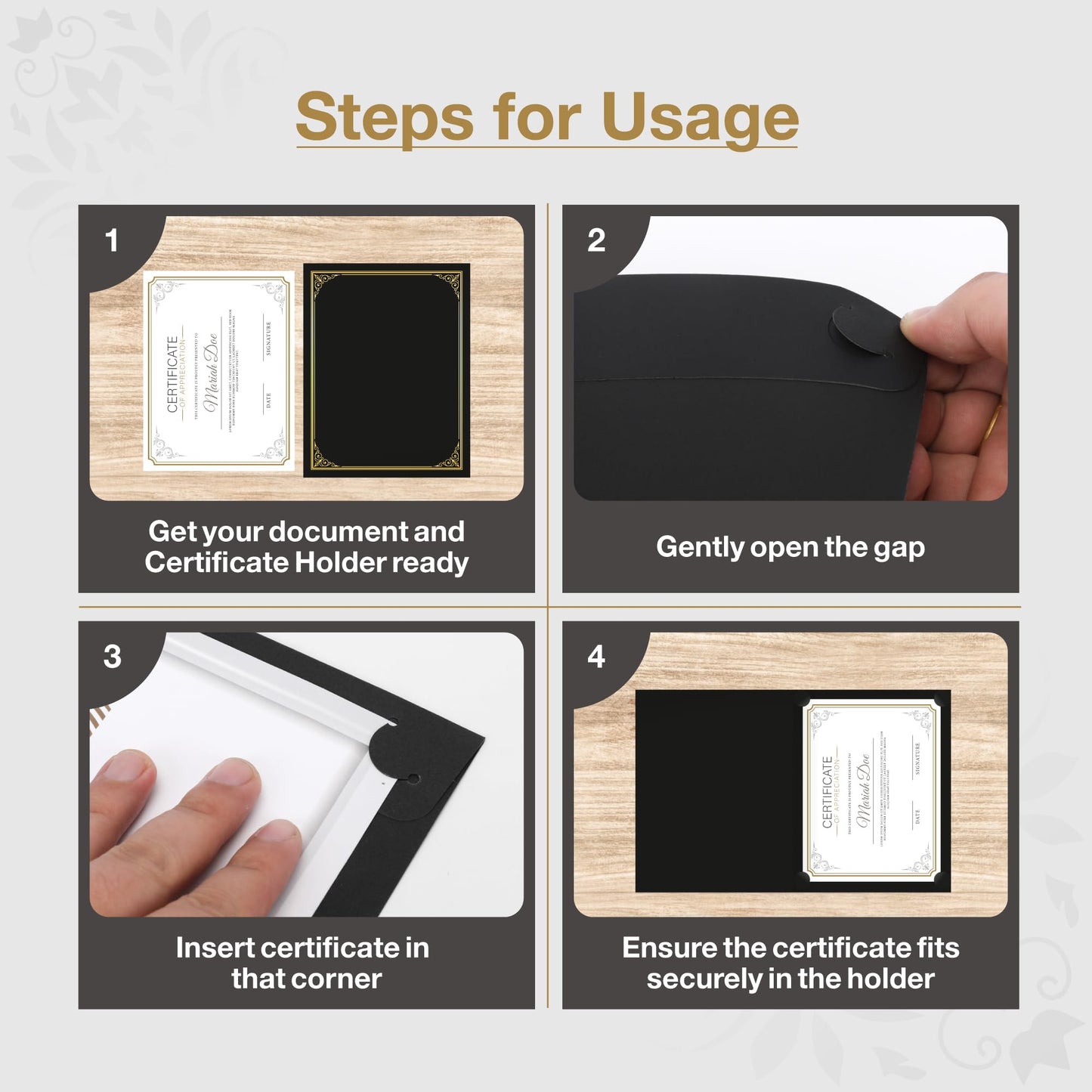 BELLE KR® Black Certificate Holders 8.5 x 11, 50 Pcs - Used as Award Certificate Folders with Gold Foil Border for Letter Size 8.5" x 11" Certificates, Awards, Documents and Diplomas