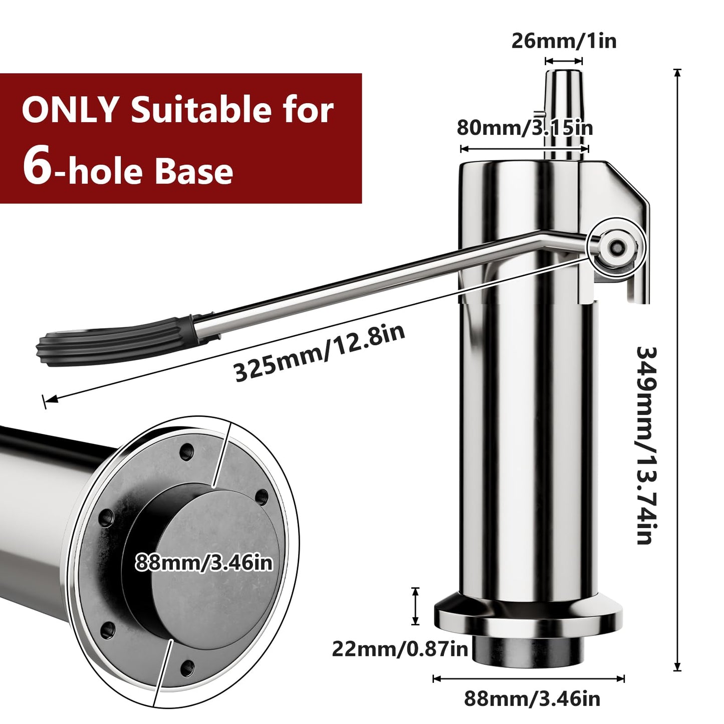 Barber Chair Replacement Hydraulic Pump - 6.7 IN Adjustable Height ,Weight Capacity 440 Lbs/200kg, 6 Bolt Salon Chair Replacement Hydraulic Pump,Replacement Part For Most Standard Styling Chairs