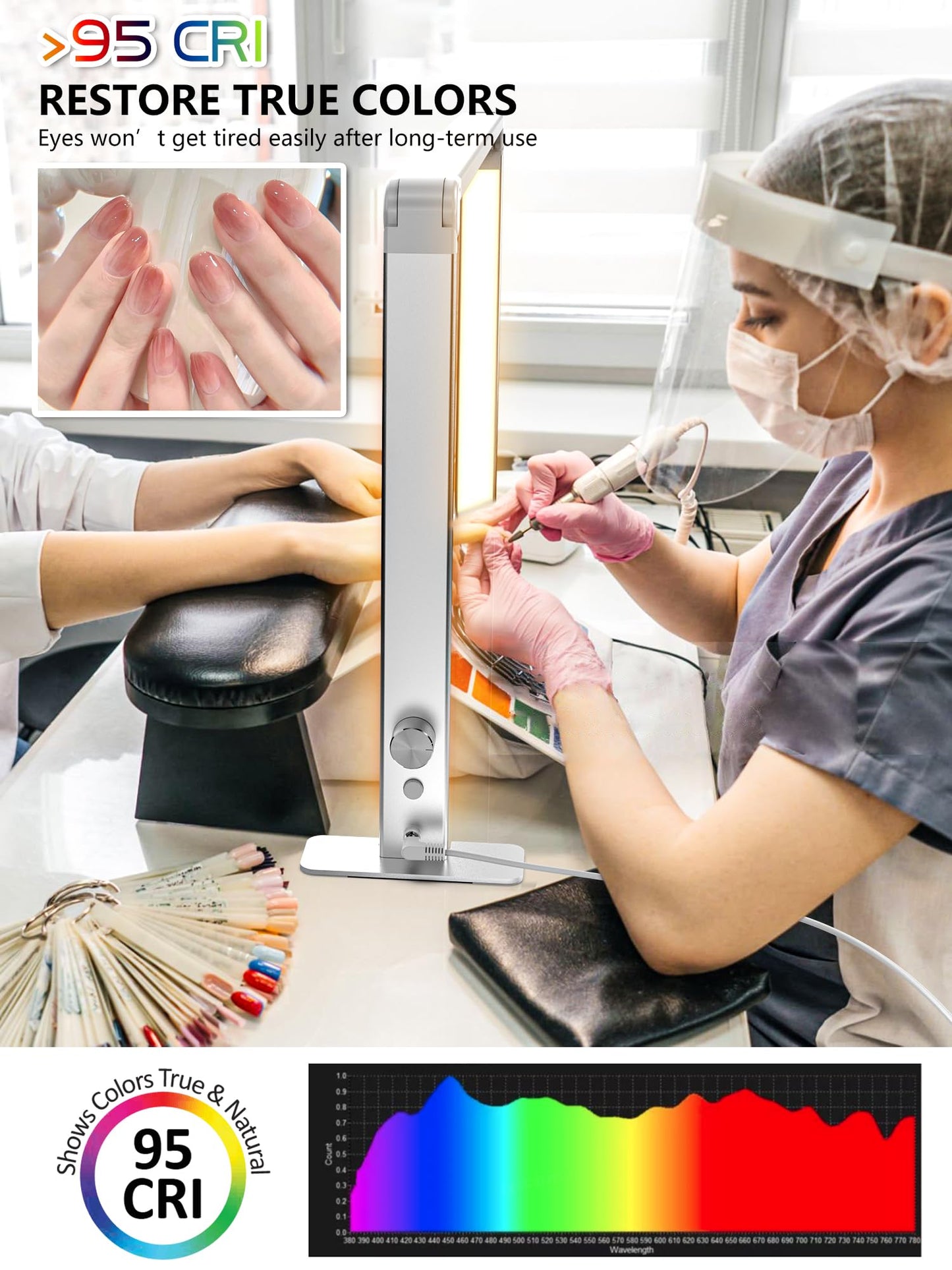 STOLAS Nail Tech Lamp for Desk, 15inch Height, 3 Modes 4000K-6000K Dimmable LED Manicure Lamp, Desk Light for Nail Tech, Lash Eyelash Extension, Tattoo, Eyebrows