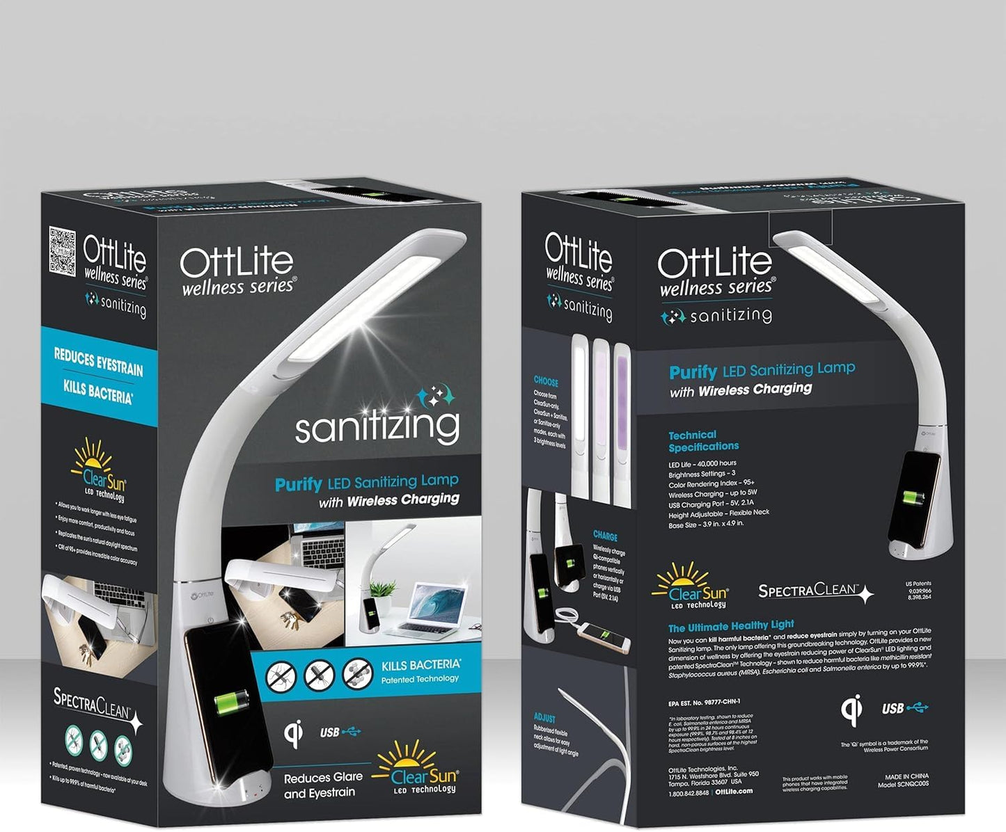 OttLite Purify LED Sanitizing Desk Lamp with Wireless Charging – Eliminates up to 99.9% of Bacteria, Touch Activated, Flexible Neck, Modern Light for Reading, Crafting & Office Desktop