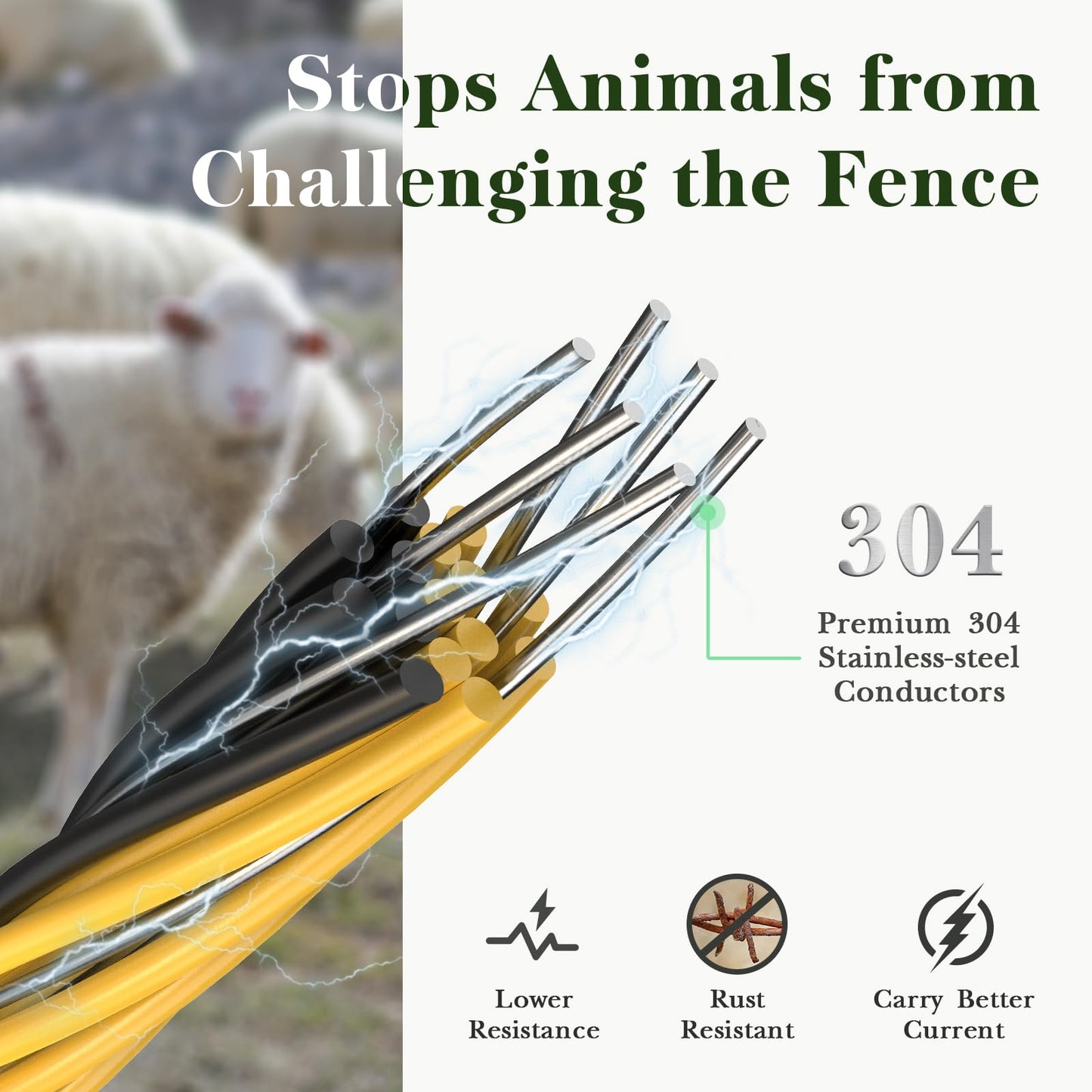 Aclastool Electric Fence Wire, 5200ft 1585m, Polywire for Portable Livestock Fencing, 6 Stainless Steel Strands for Reliable Conductivity and Rust Resistance, UV Resistant