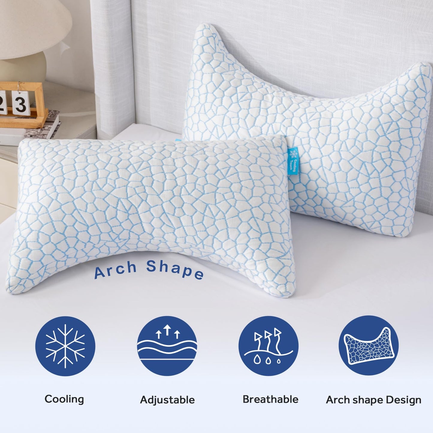 QUTOOL Side Sleeper Pillow for Adults, Adjustable Crescent Pillow with Shredded Memory Foam, Double-Sided Cooling Cover, Curved Bed Pillow for Neck and Shoulder Support, Extra 200g Fill, Queen 1 Pack