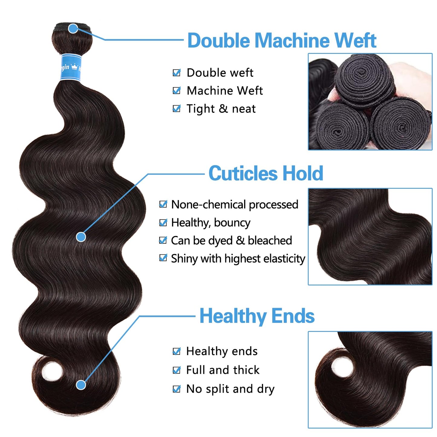 Camebinly Body Wave Bundles Human Hair Brazilian Hair 3 Bundles Human Hair for Black Women 22 24 26 Inch 10A Grade 100% Unprocessed Body Wave Human Hair Bundles Hair Extensions Natural Color