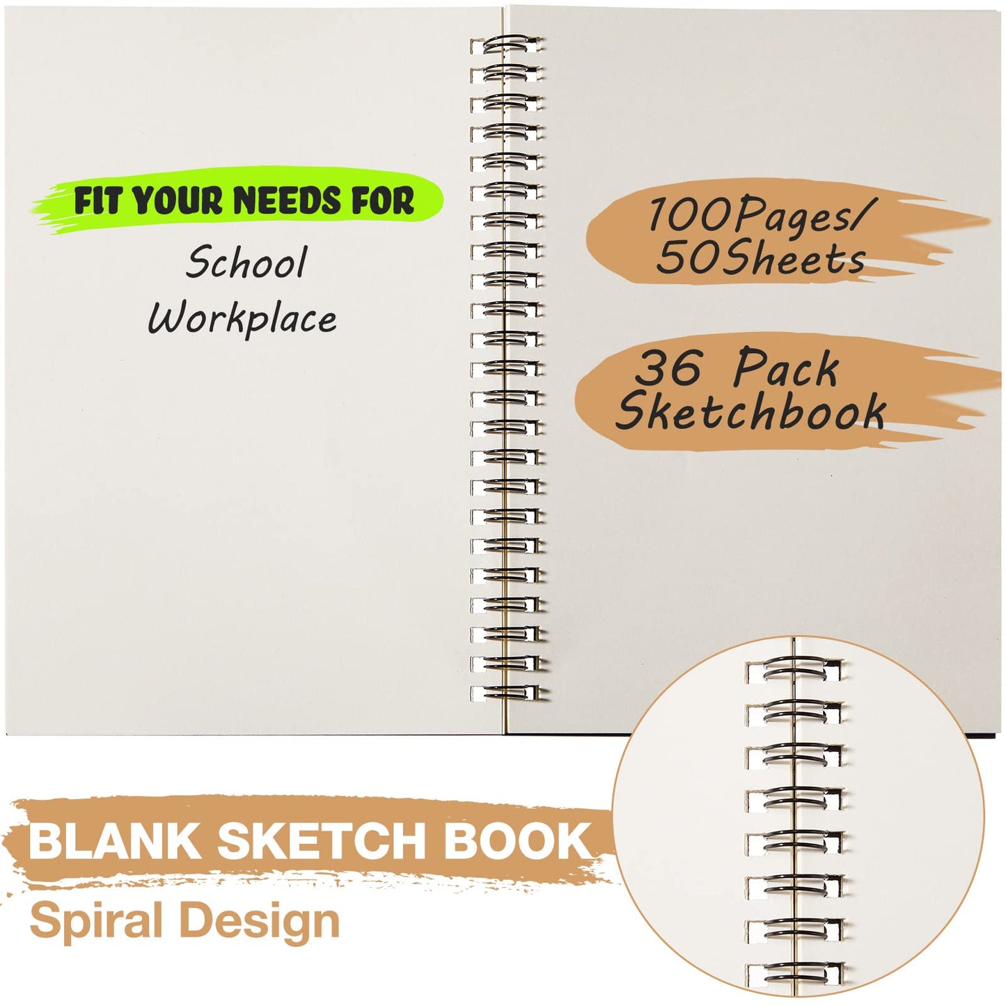 Epakh 36 Pack Blank Spiral Notebook Unlined Notebook Bulk A5 Soft Cover Students Sketchpads Memo Notepad for Drawing Art Back to School Gifts 100 Pages/ 50 Sheets, 8.3 x 5.5 Inches(Black, Brown)